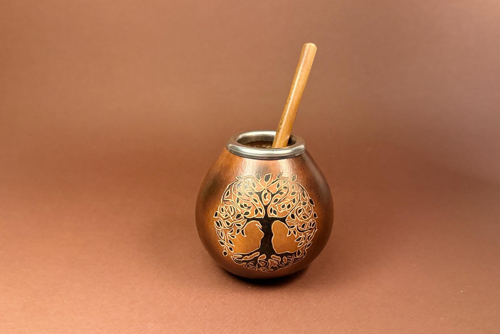 Handmade Yerba Mate Gourd 400ml with Tree of Life Engraving
