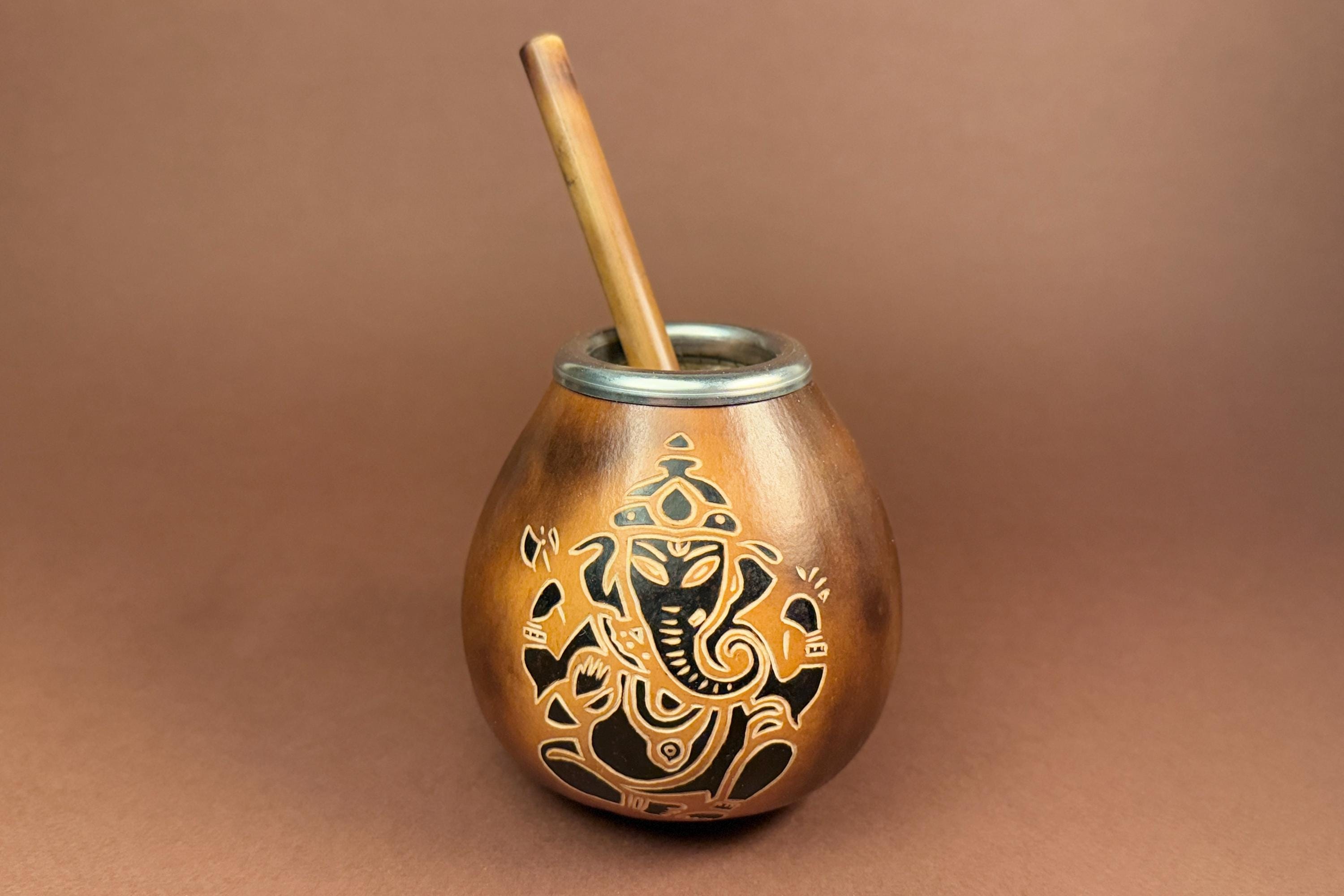 Yerba Mate Gourd with Ganesha Engraving
