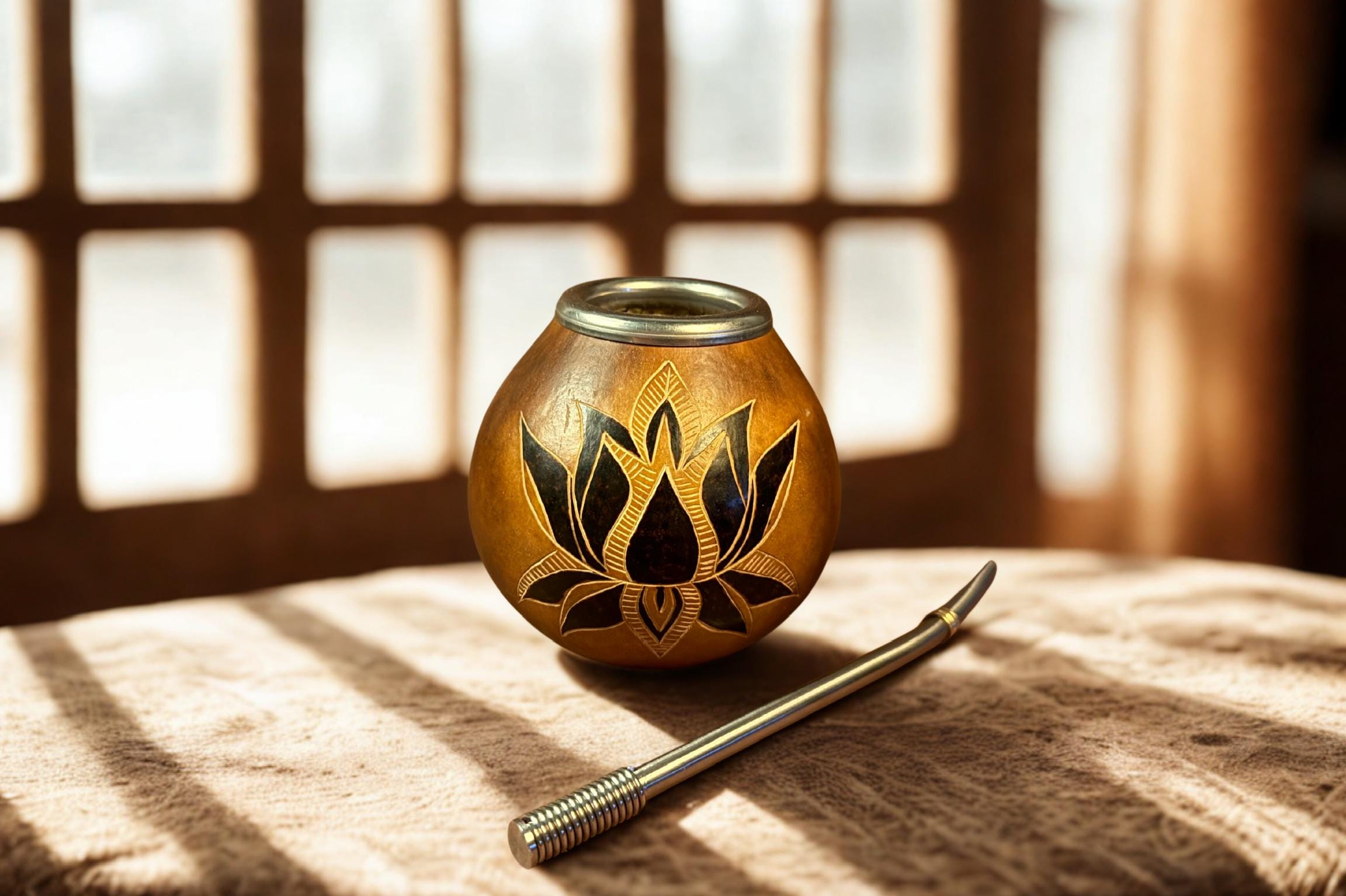 Yerba Mate Gourd 400ml White Lotus Engraving