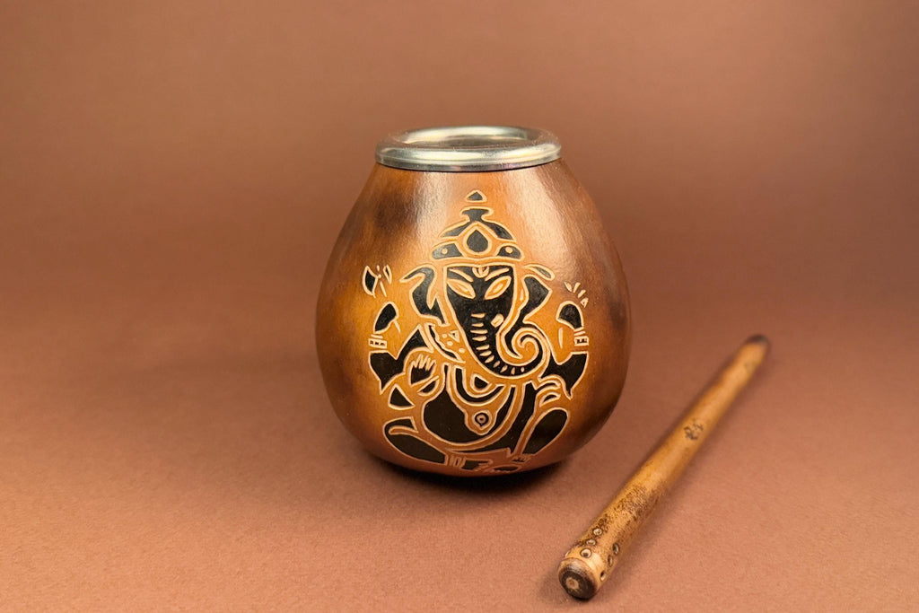 Yerba Mate Gourd with Ganesha Engraving
