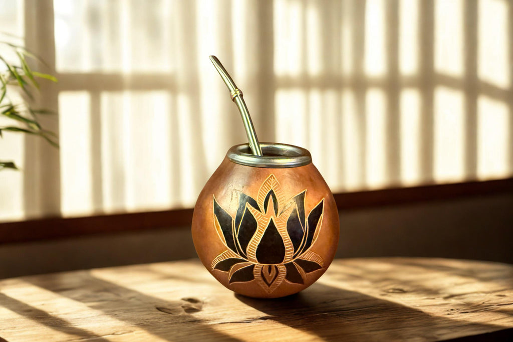 Yerba Mate Gourd 400ml White Lotus Engraving