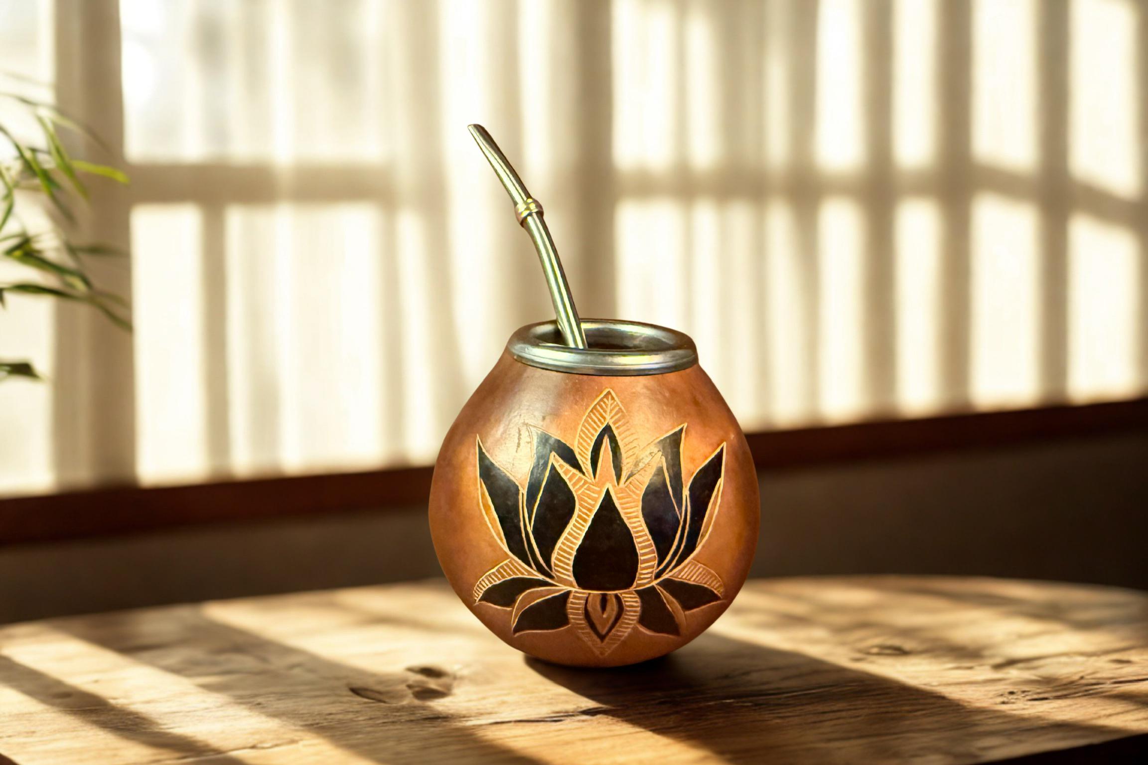 Yerba Mate Gourd 400ml White Lotus Engraving