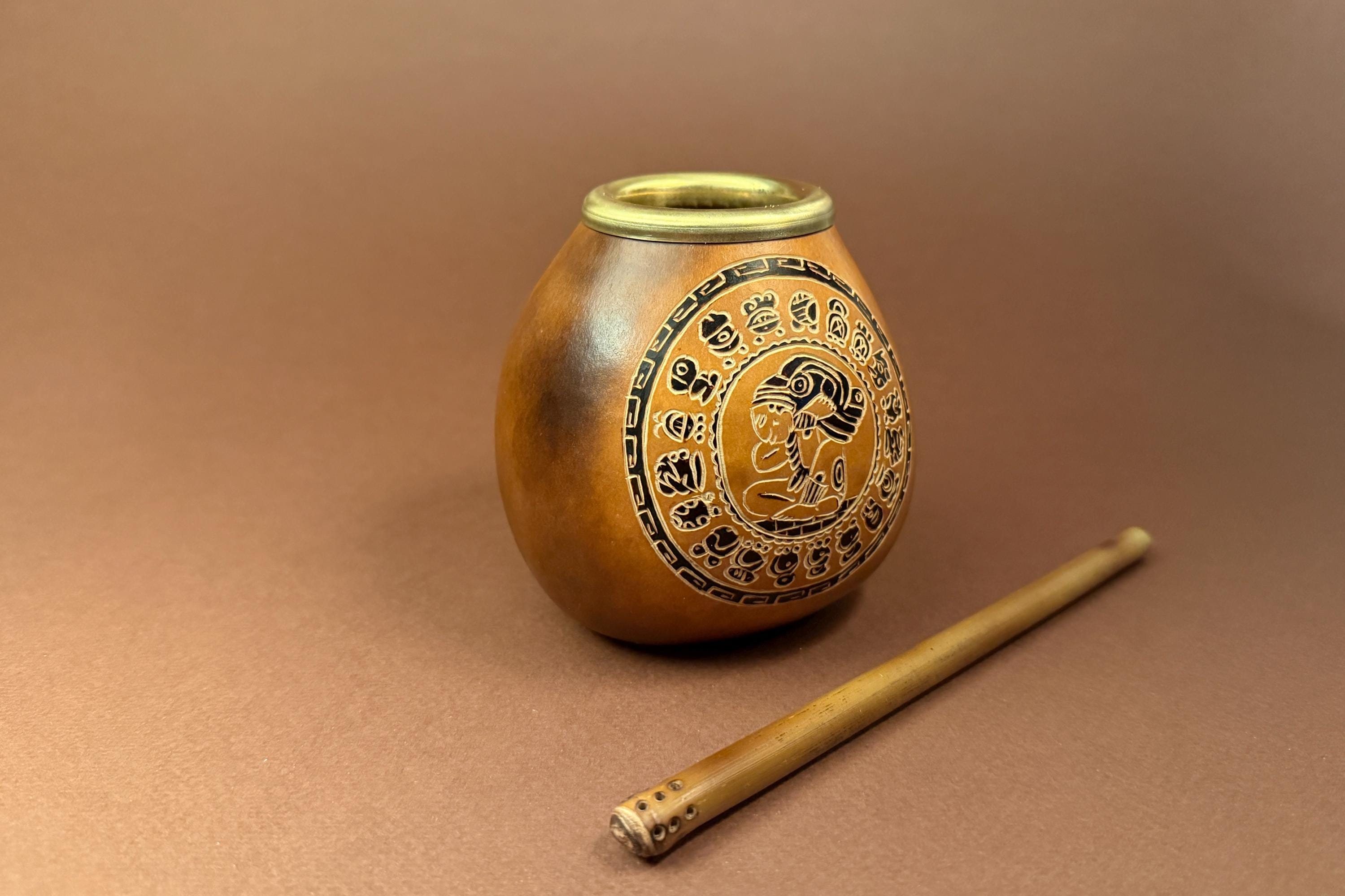Handmade Yerba Mate Gourd 400ml Mayan Calendar