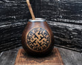 Handcrafted 400ml Calabash Mate Gourd with Slavic Kolovrat Symbol