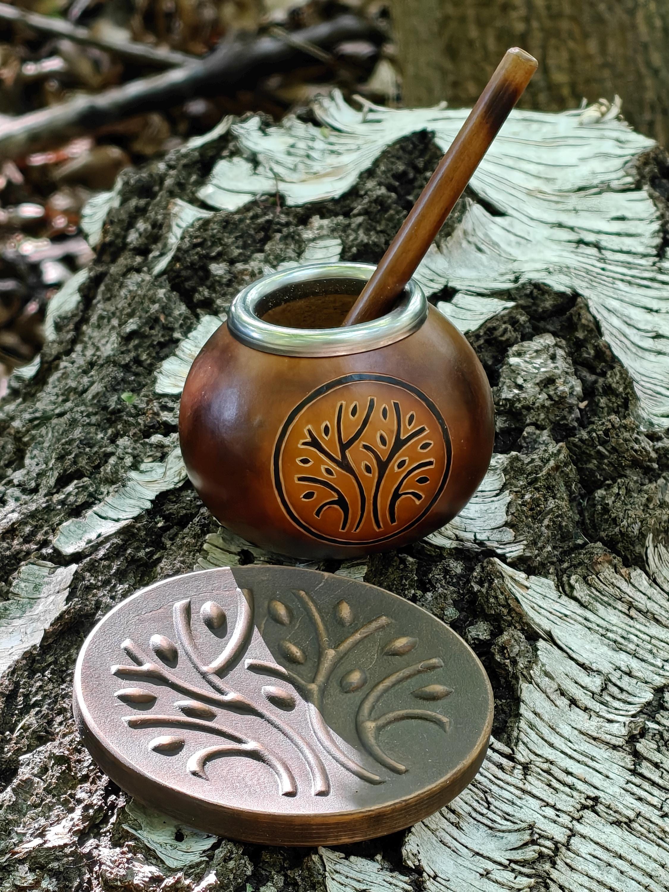 Yerba Mate Gourd with Tree of Life Engraving