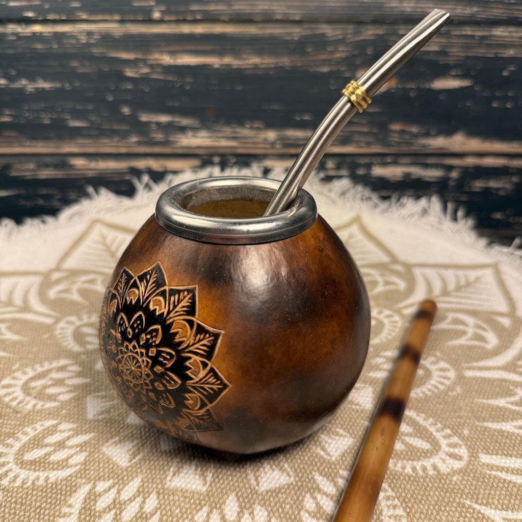 Yerba Mate Gourd Set – 400ml with Mandala Engraving