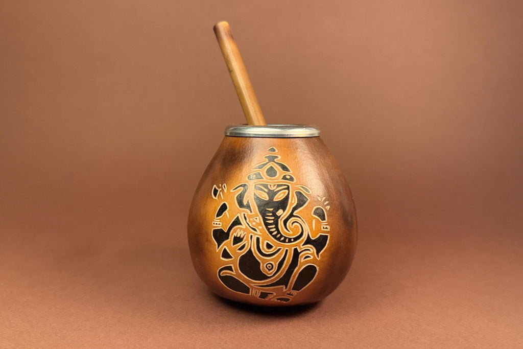 Yerba Mate Gourd with Ganesha Engraving