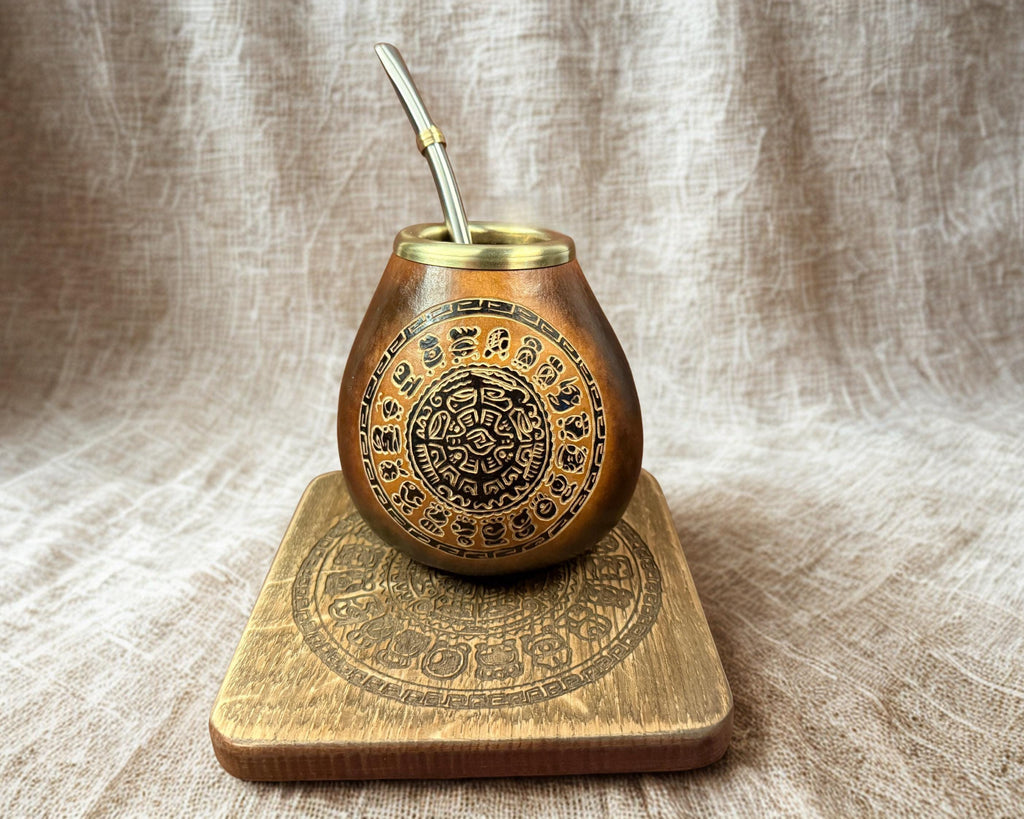 Calabash Mate Cup with Calendar Mandala Engraving