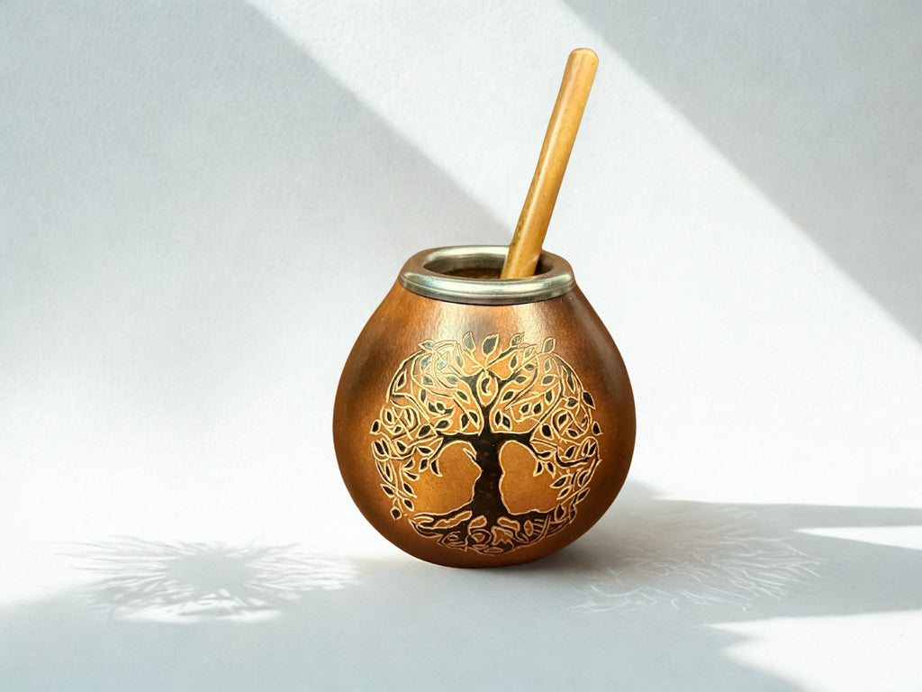 Handmade Yerba Mate Gourd 400ml with Tree of Life Engraving