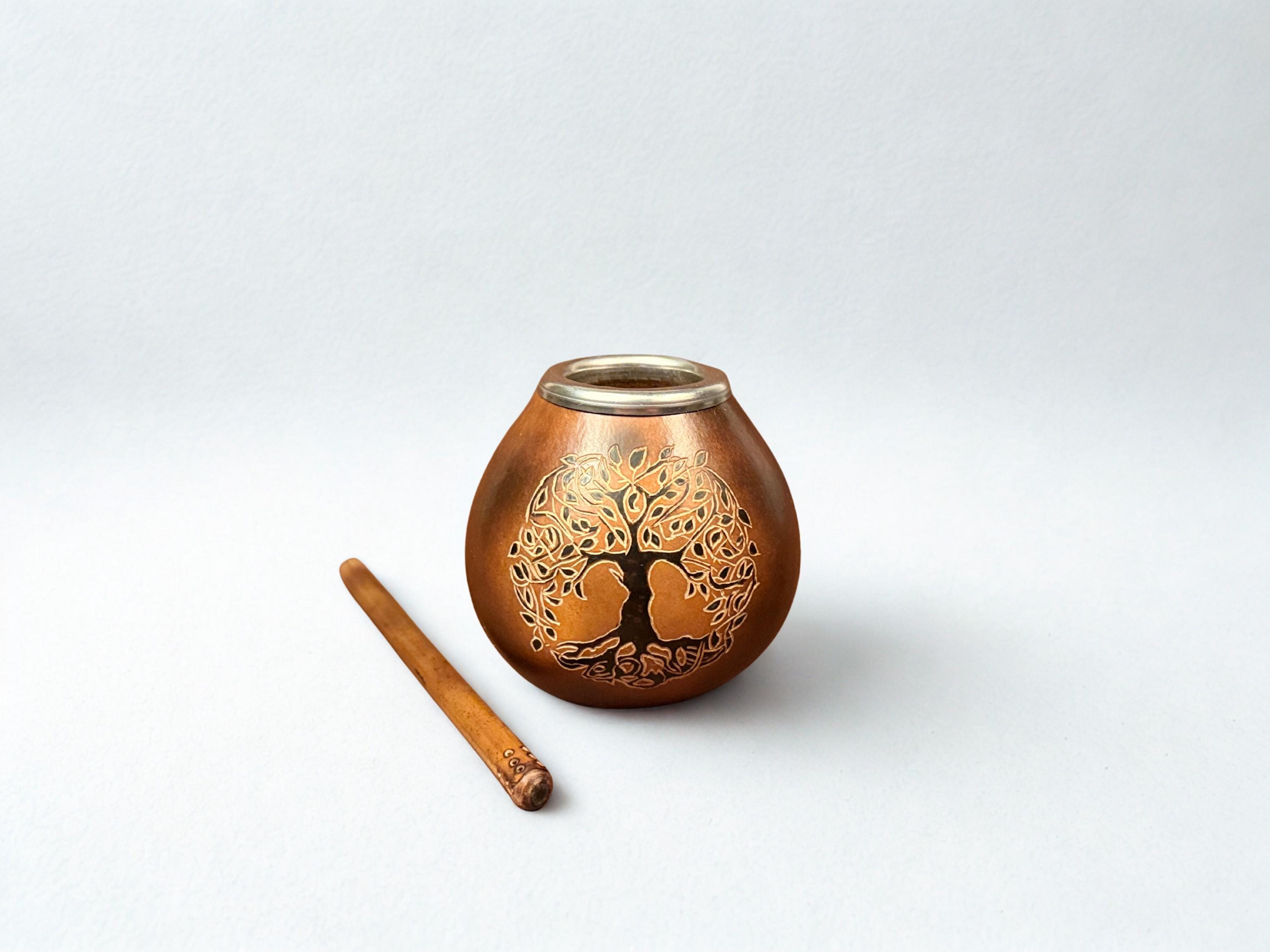 Handmade Yerba Mate Gourd 400ml with Tree of Life Engraving