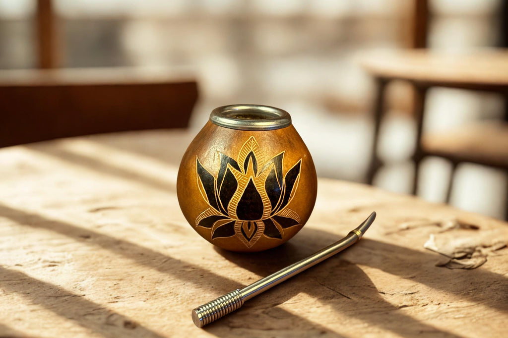 Yerba Mate Gourd 400ml White Lotus Engraving