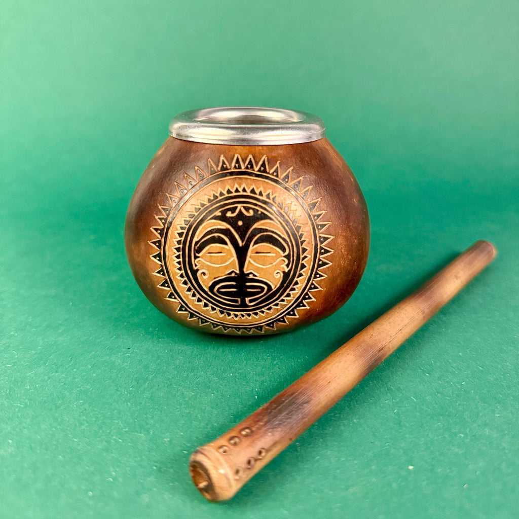 Yerba Mate Gourd with Tribal Sun Engraving – 400ml