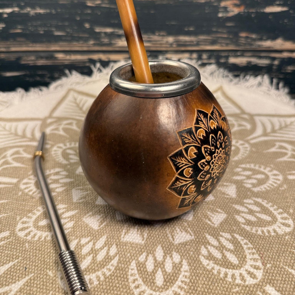 Yerba Mate Gourd Set – 400ml with Mandala Engraving