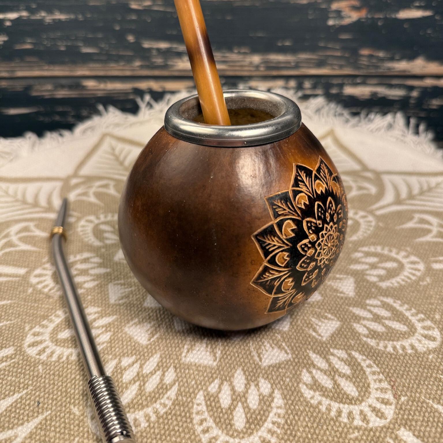 Yerba Mate Gourd Set – 400ml with Mandala Engraving