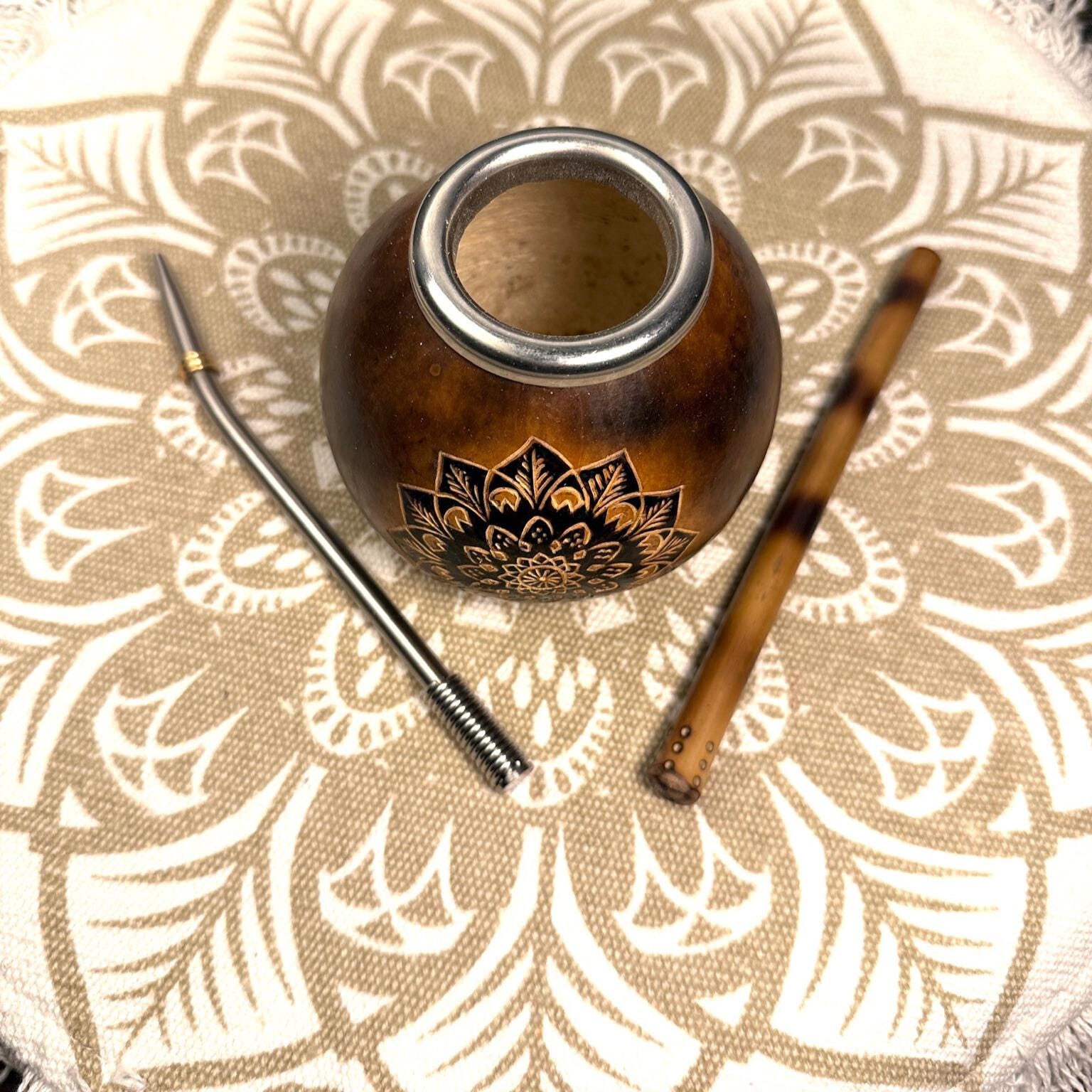 Yerba Mate Gourd Set – 400ml with Mandala Engraving