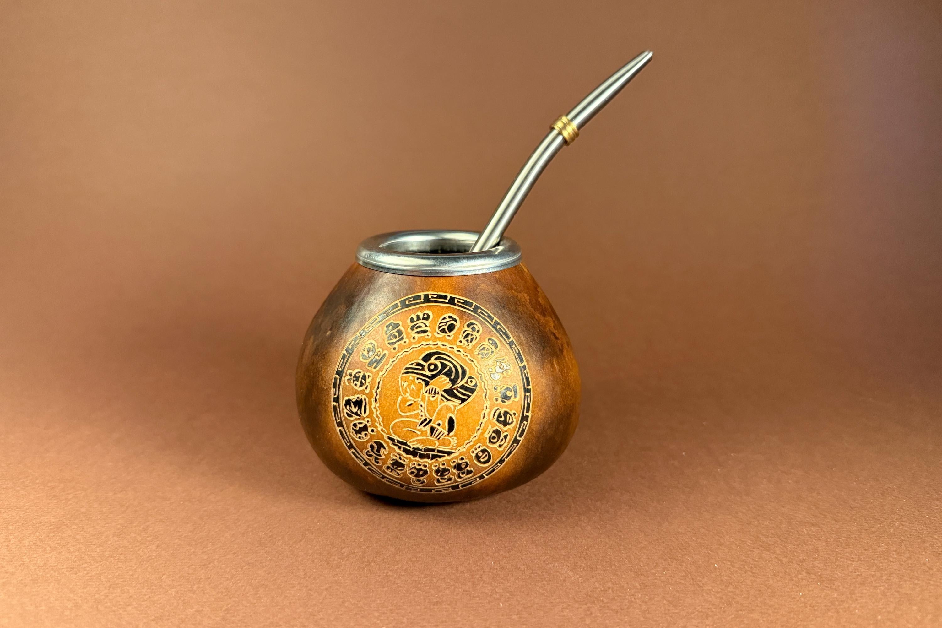 Yerba Mate Gourd 400ml with Calendar Mandala Engraving