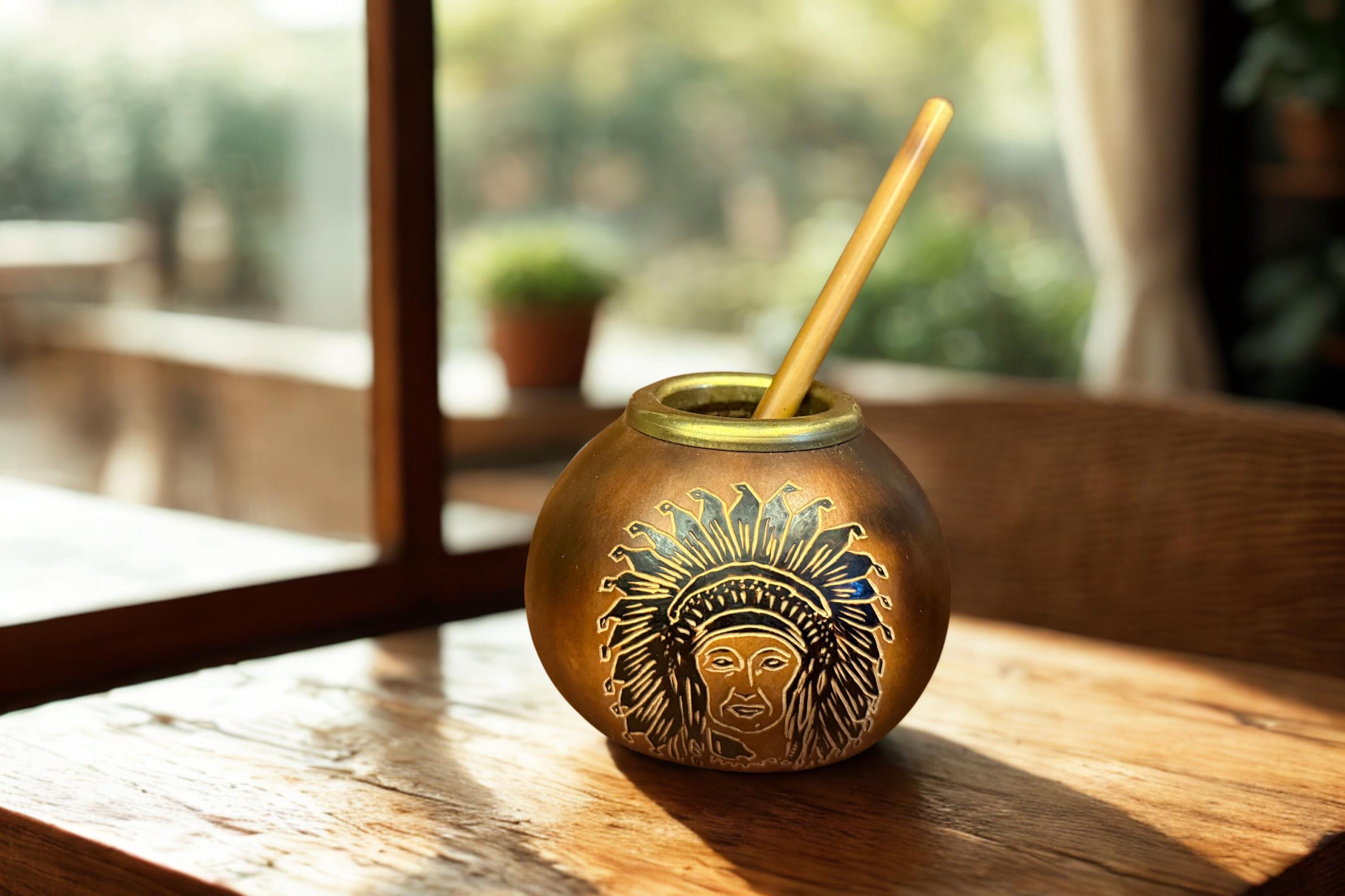 Yerba Mate Gourd Set, Hand Carved Calabash Cup 400ml with Bamboo Bombilla