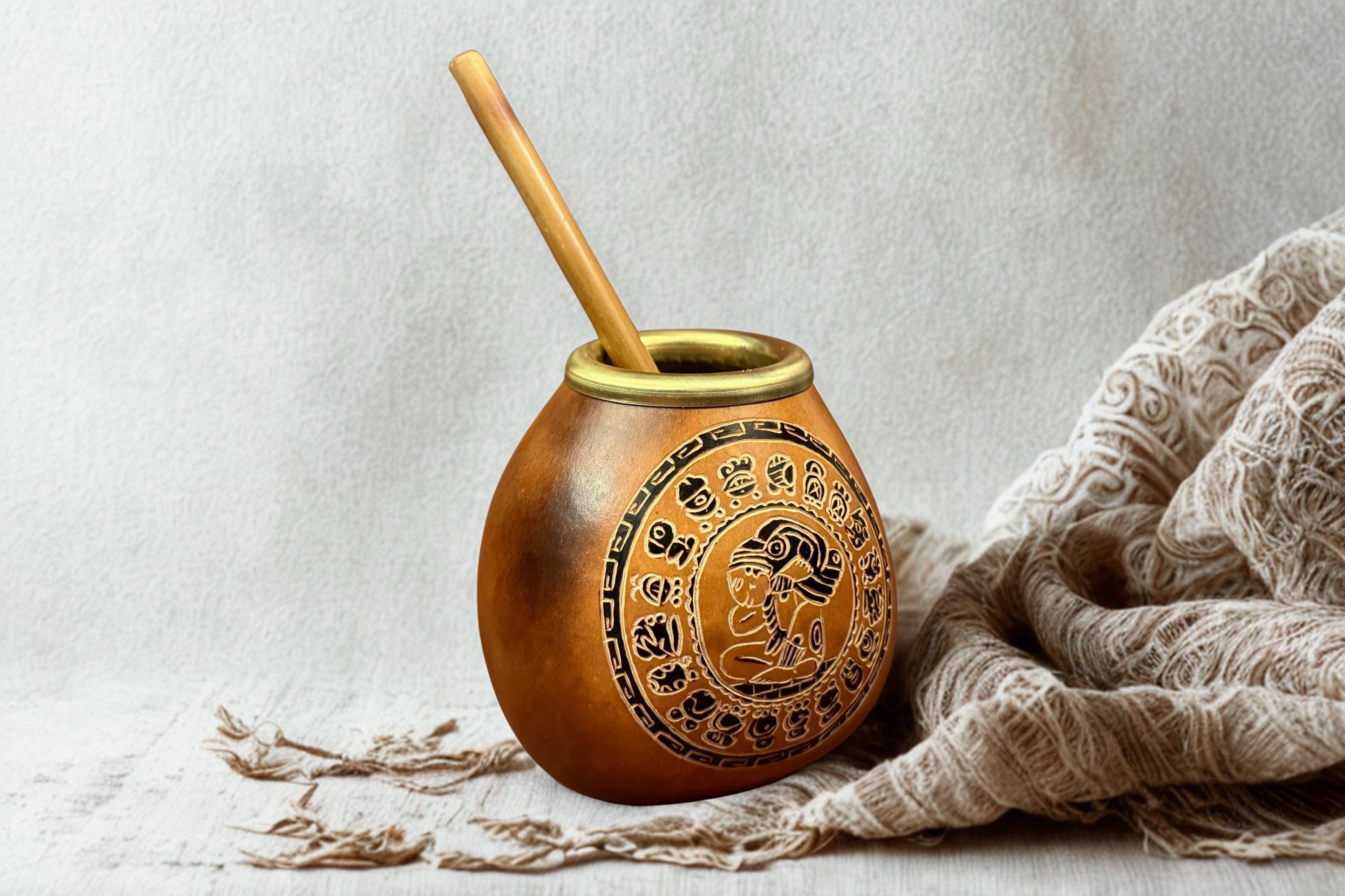 Handmade Yerba Mate Gourd 400ml Mayan Calendar