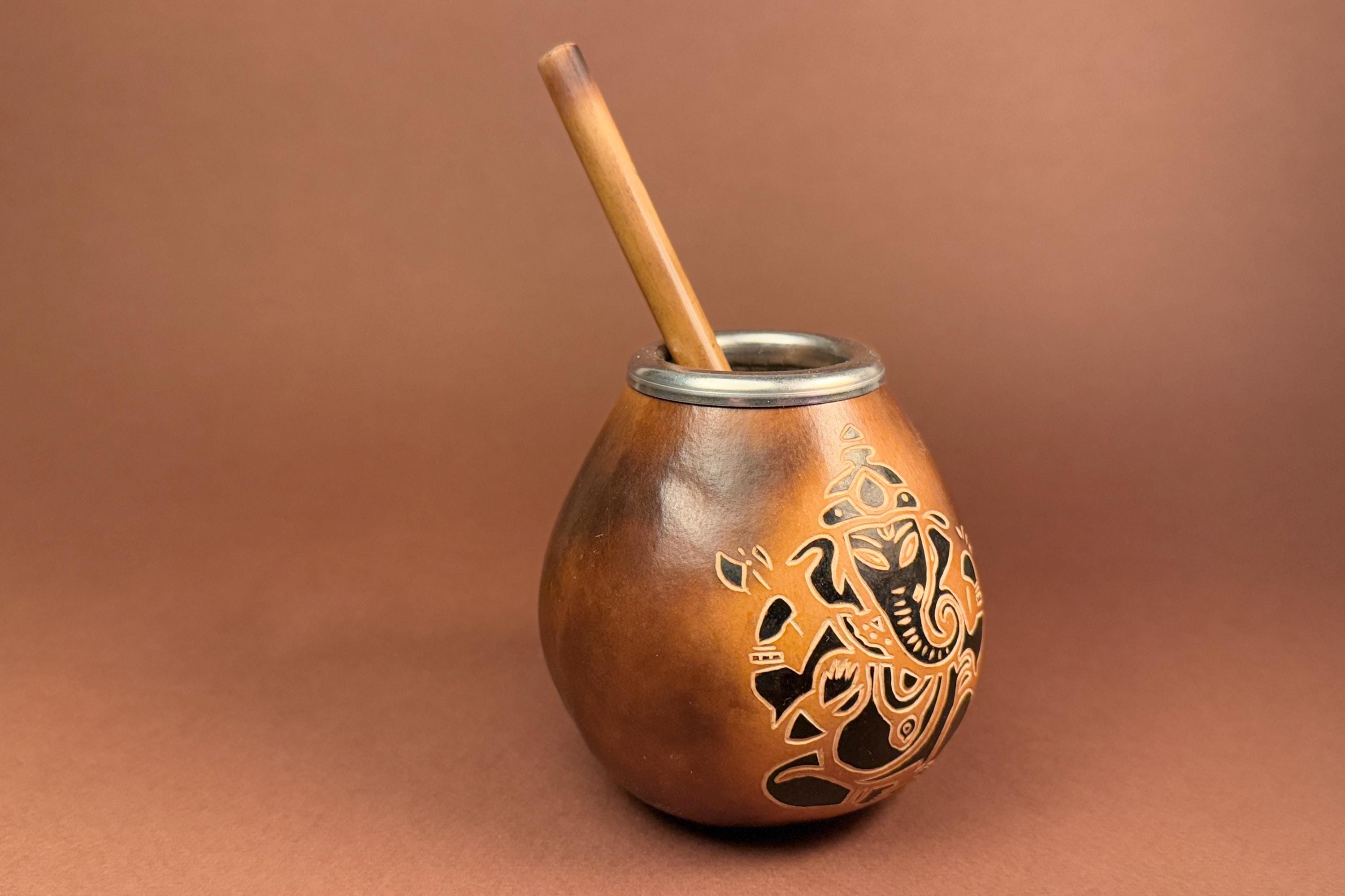 Yerba Mate Gourd with Ganesha Engraving