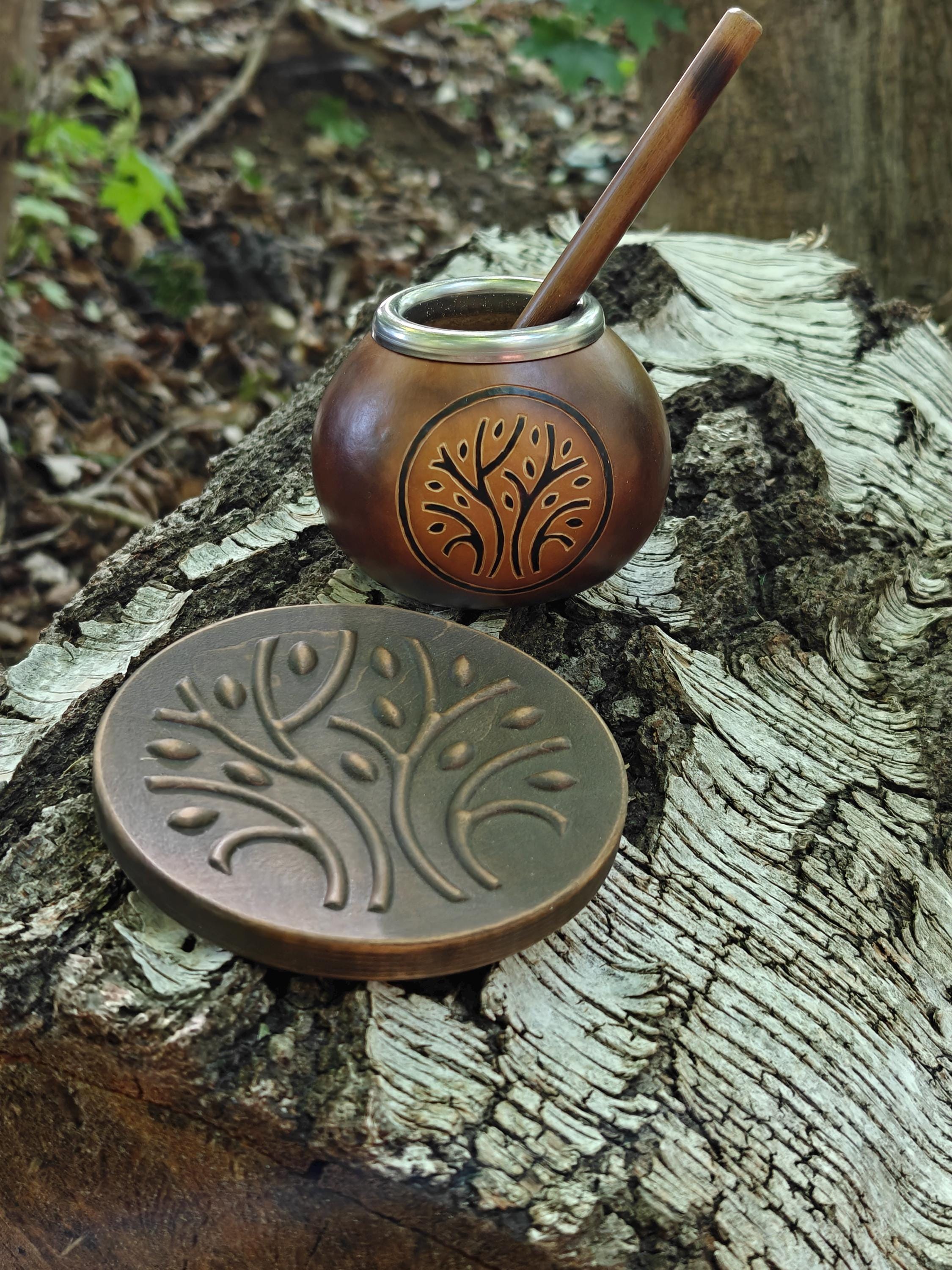 Yerba Mate Gourd with Tree of Life Engraving