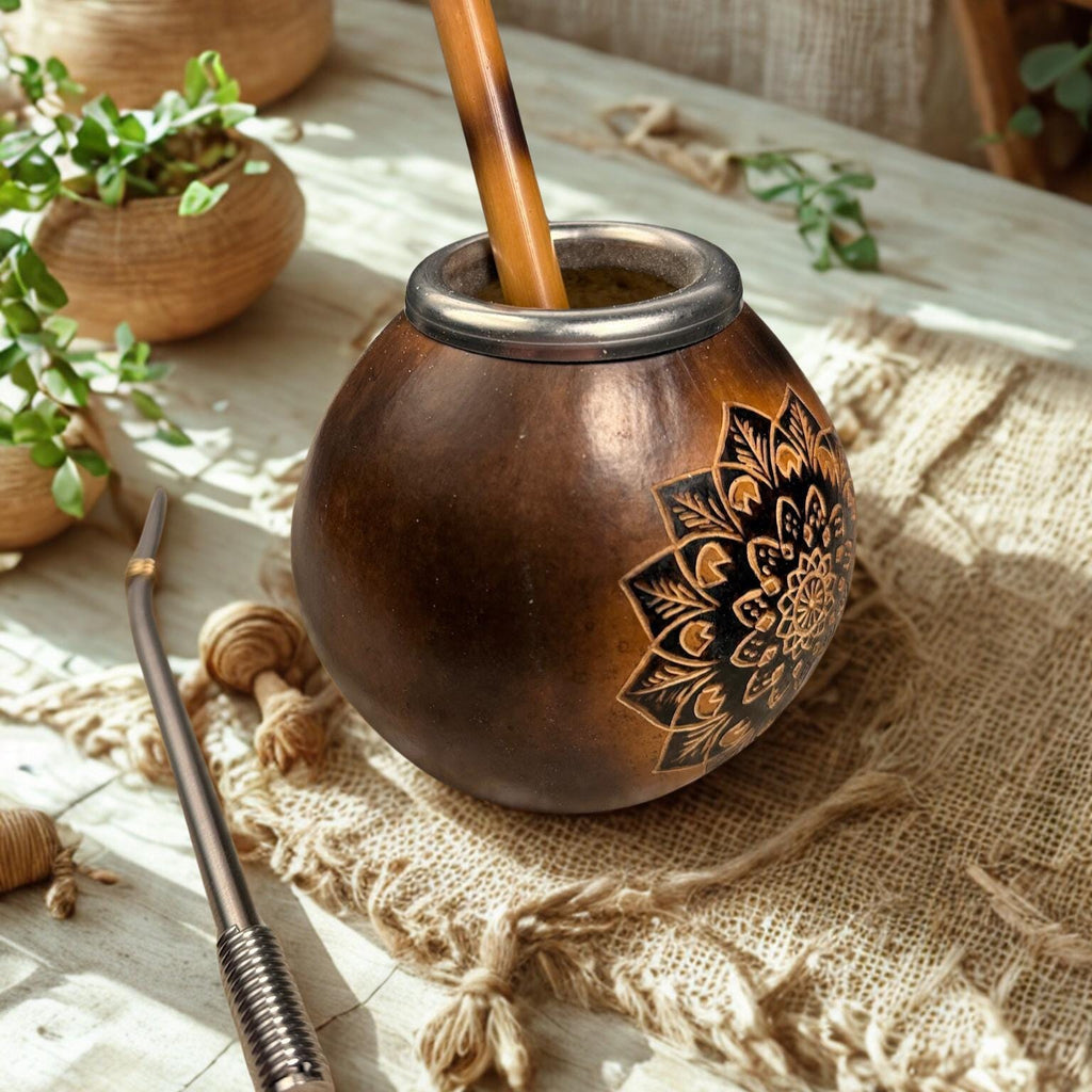 Yerba Mate Gourd Set – 400ml with Mandala Engraving