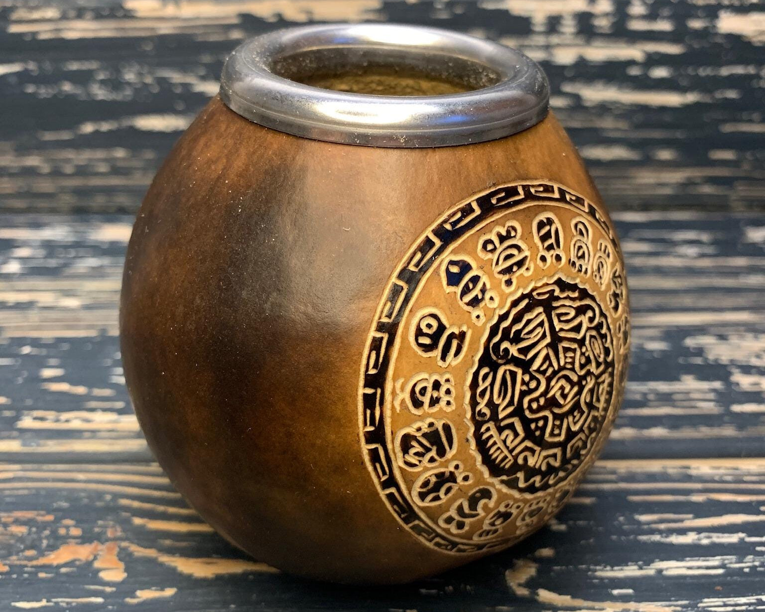 Calabash Mate Cup with Calendar Mandala Engraving