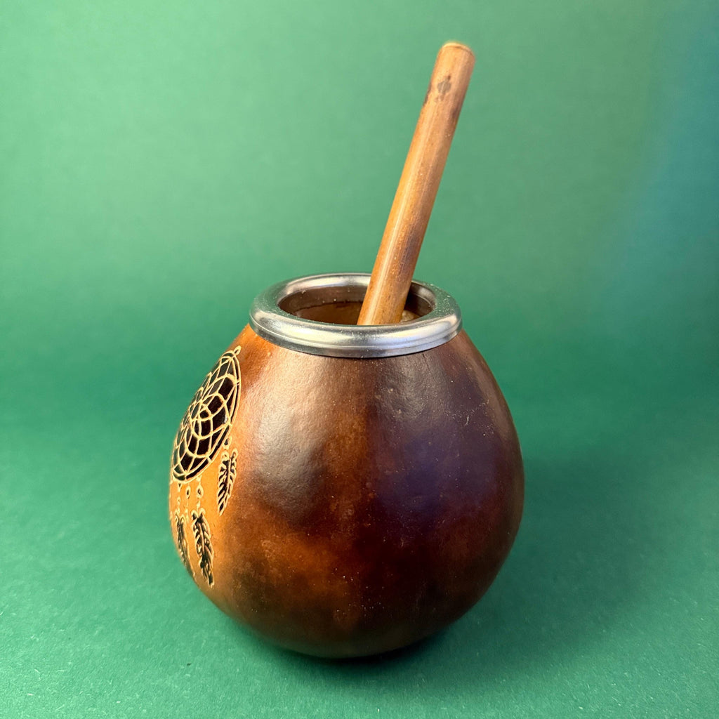 Handmade Yerba Mate Gourd Set – 400ml  with Dreamcatcher Engraving