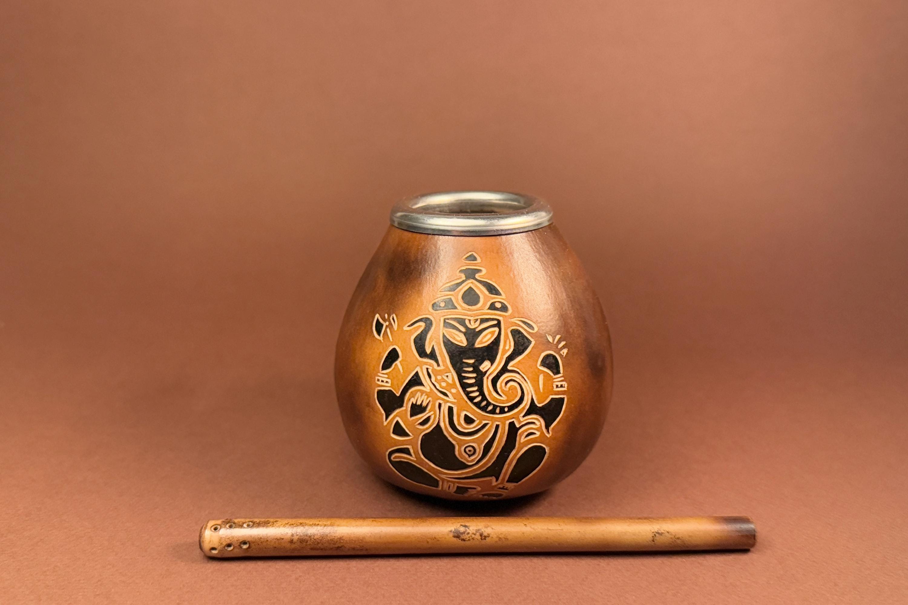 Yerba Mate Gourd with Ganesha Engraving