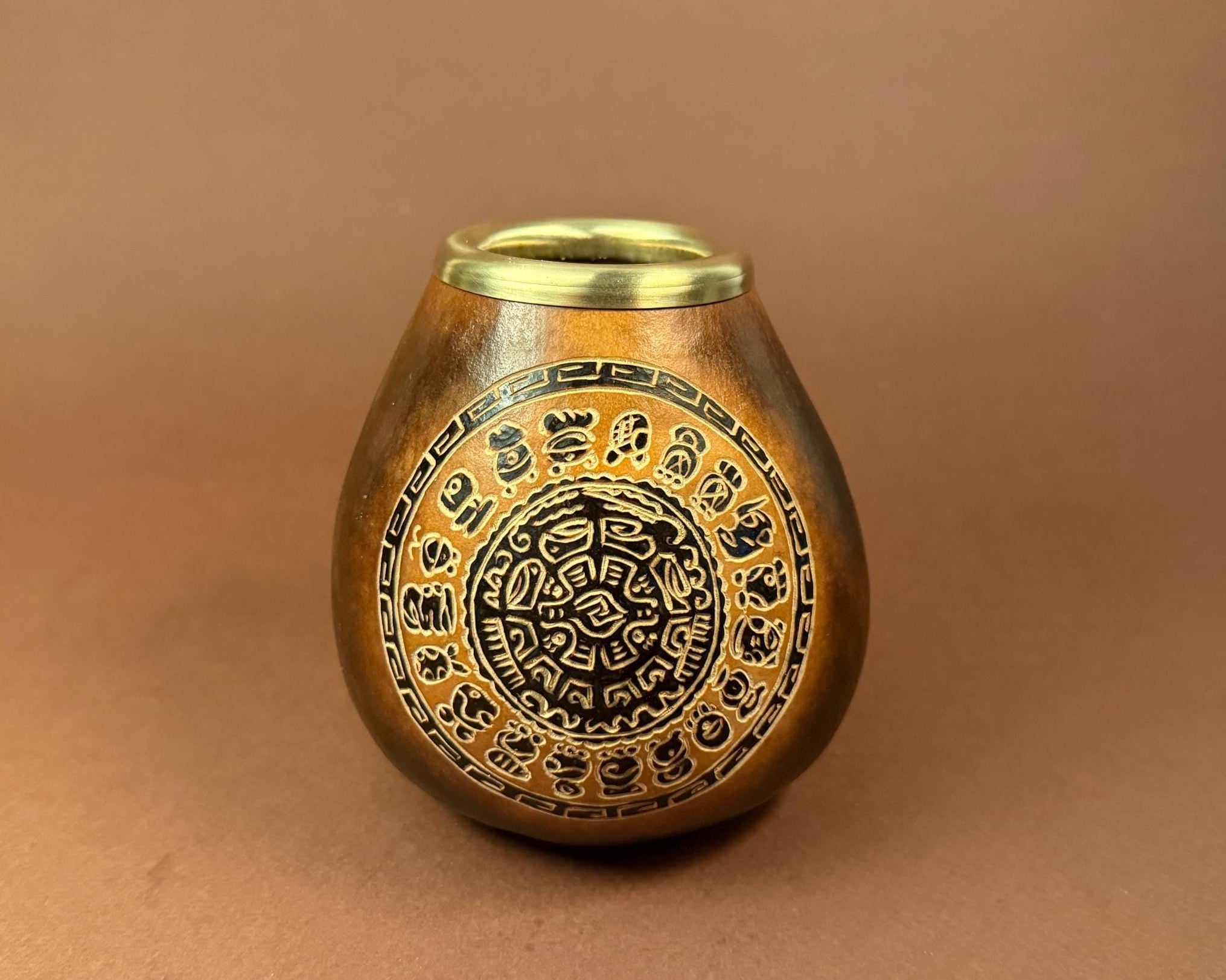 Calabash Mate Cup with Calendar Mandala Engraving