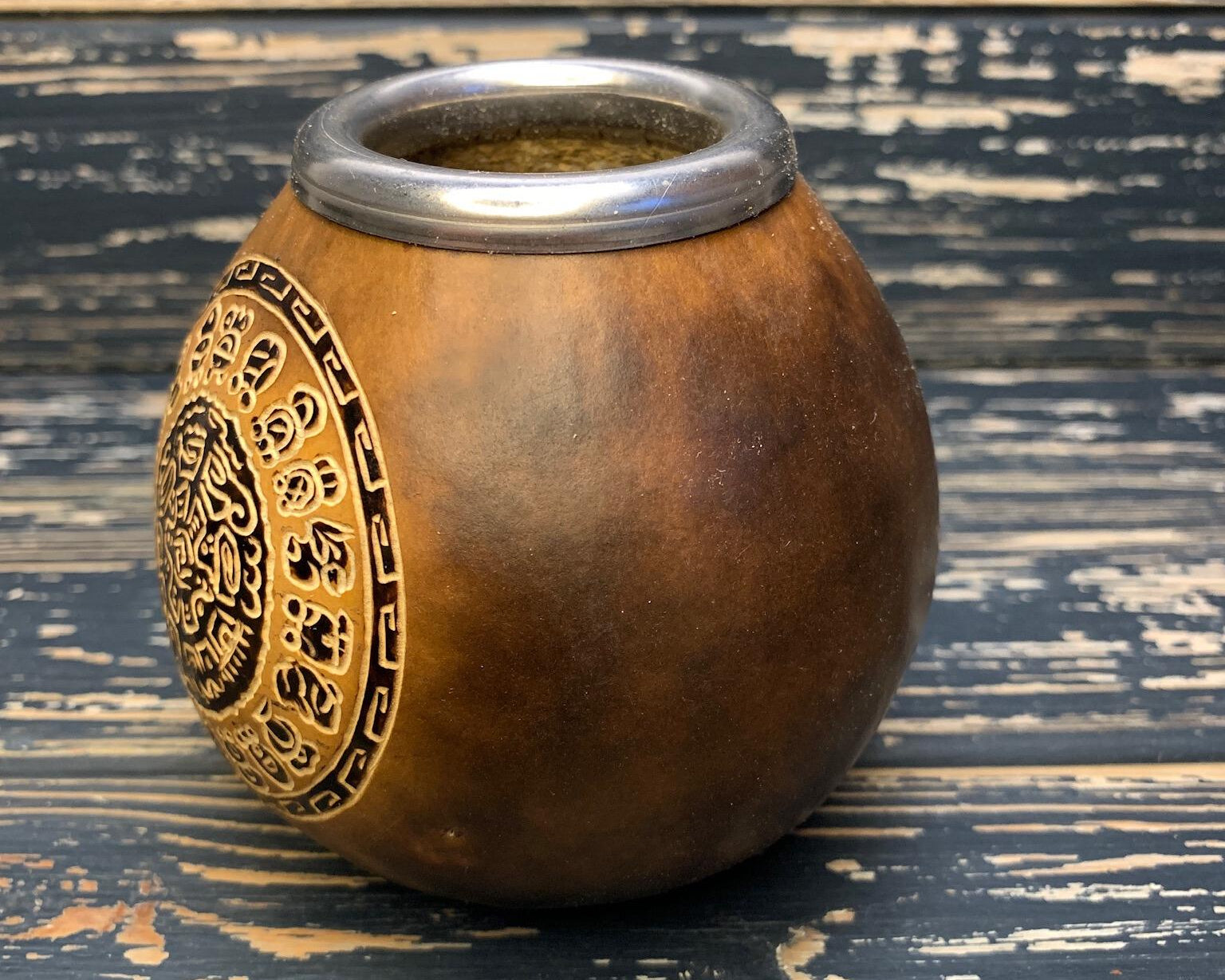 Calabash Mate Cup with Calendar Mandala Engraving