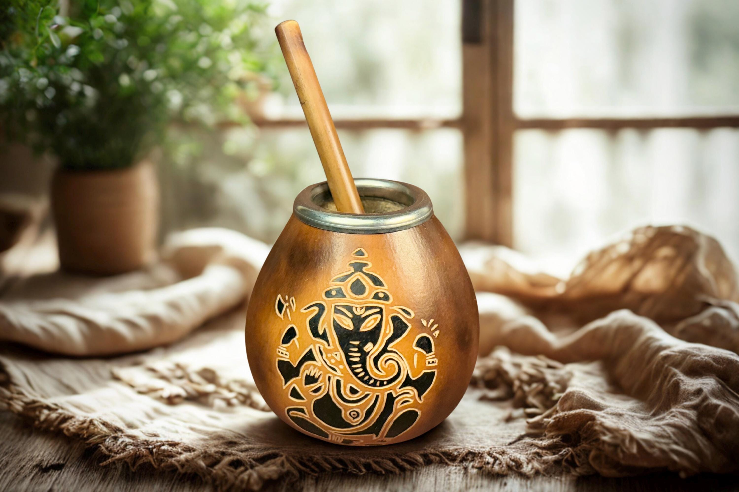 Yerba Mate Gourd with Ganesha Engraving