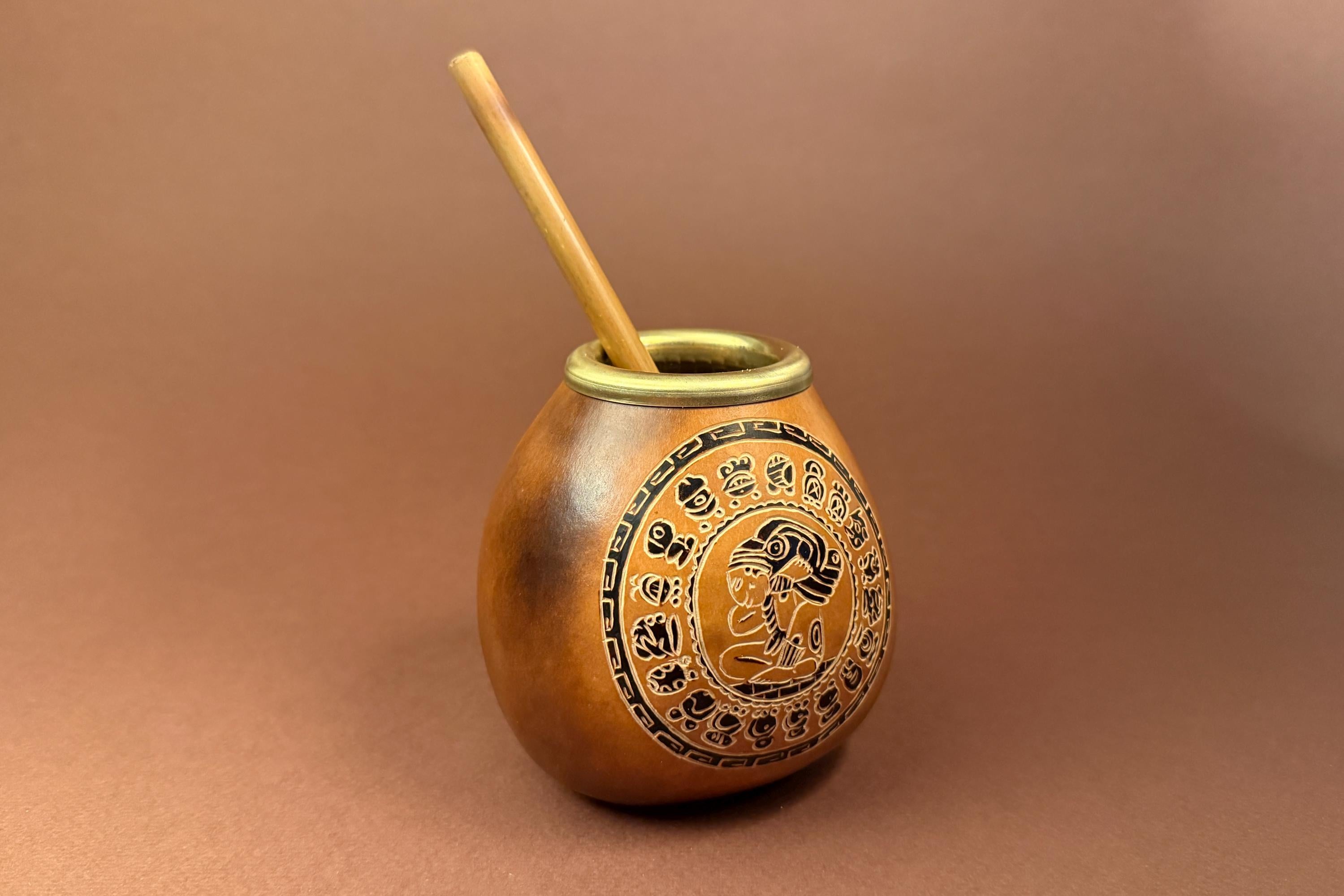 Handmade Yerba Mate Gourd 400ml Mayan Calendar