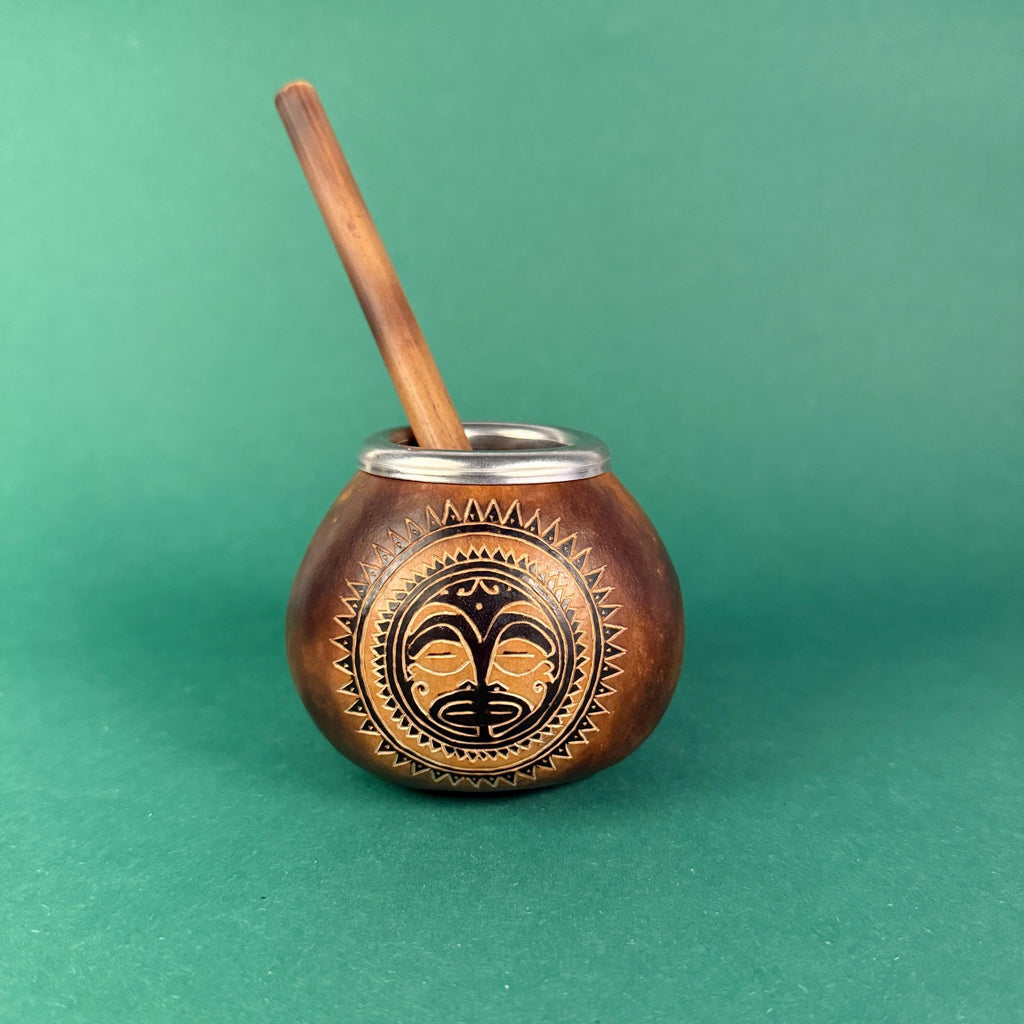 Yerba Mate Gourd with Tribal Sun Engraving – 400ml