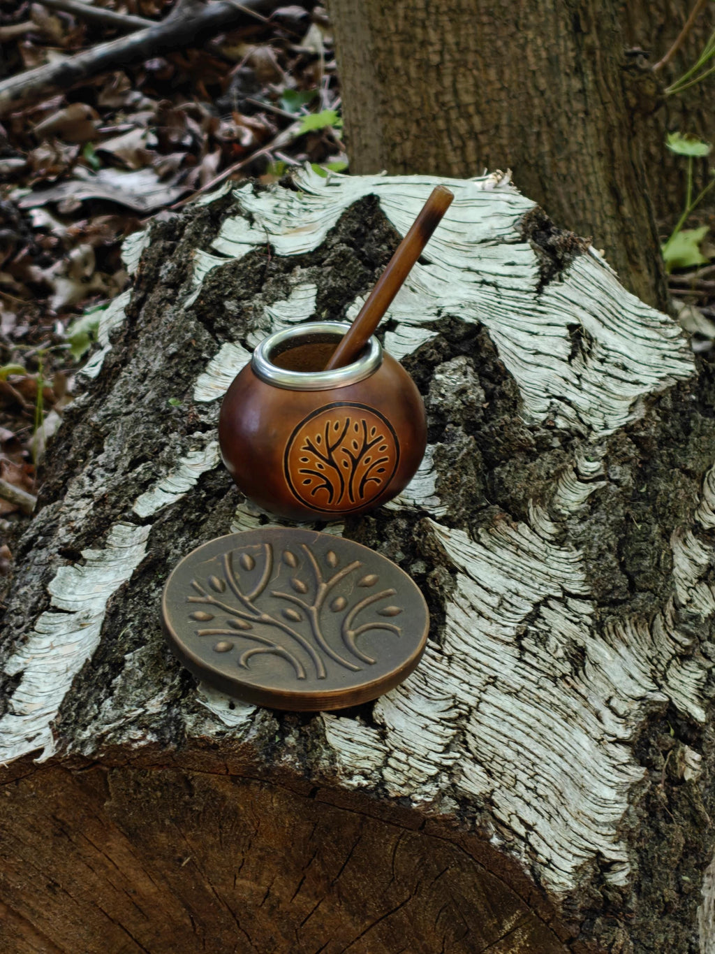 Yerba Mate Gourd with Tree of Life Engraving