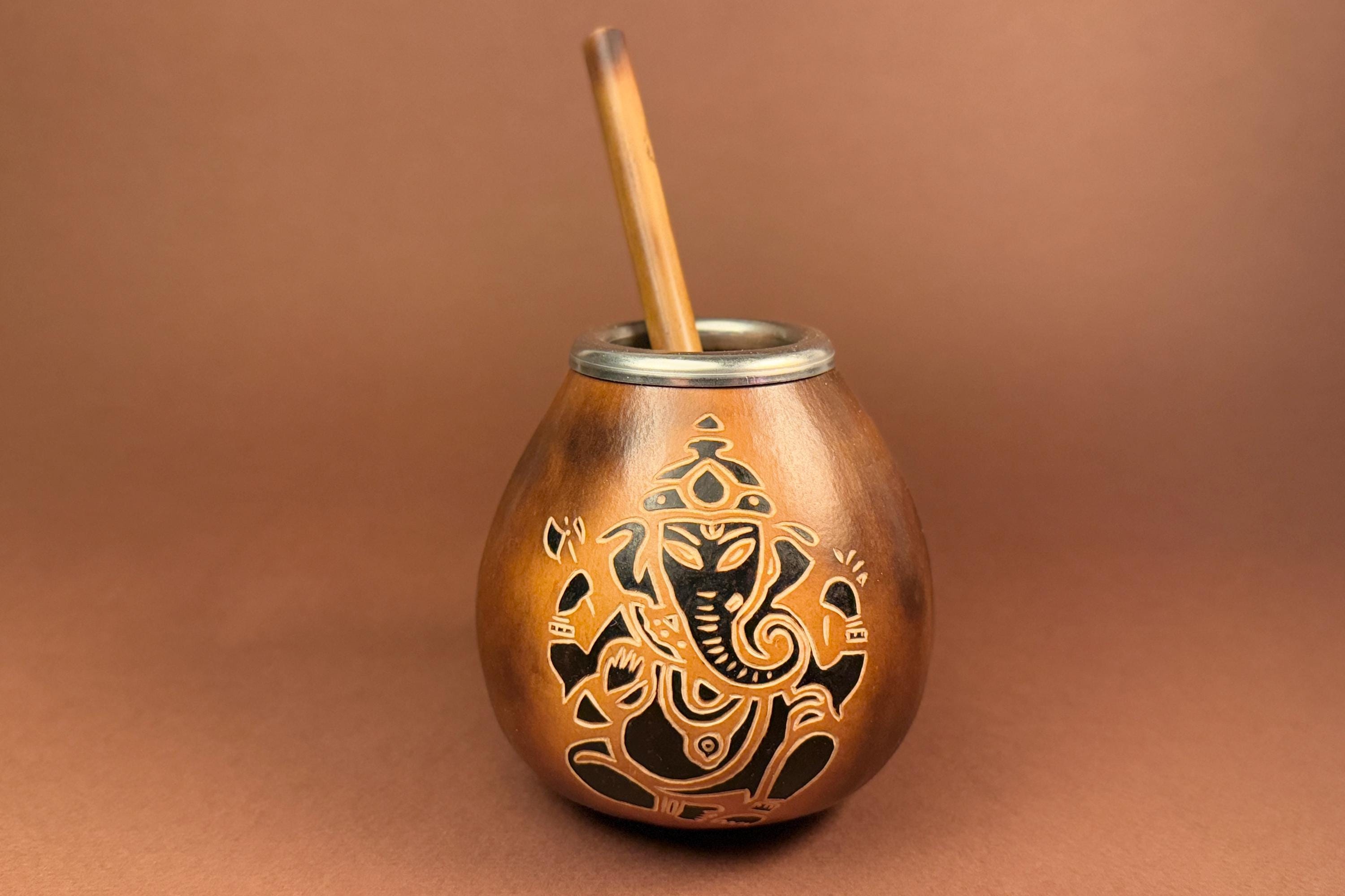 Yerba Mate Gourd with Ganesha Engraving
