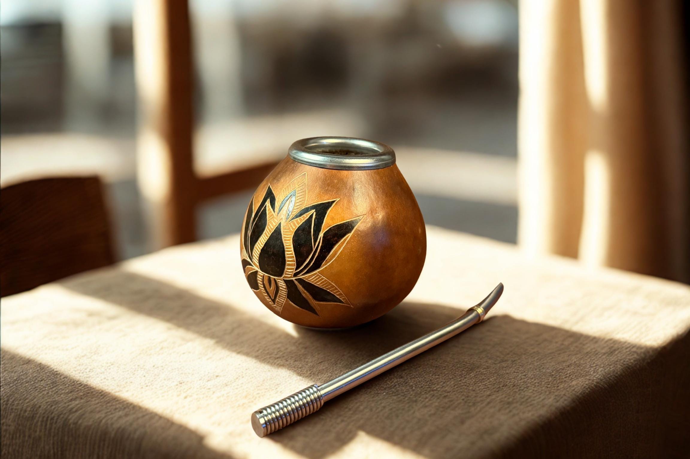 Yerba Mate Gourd 400ml White Lotus Engraving