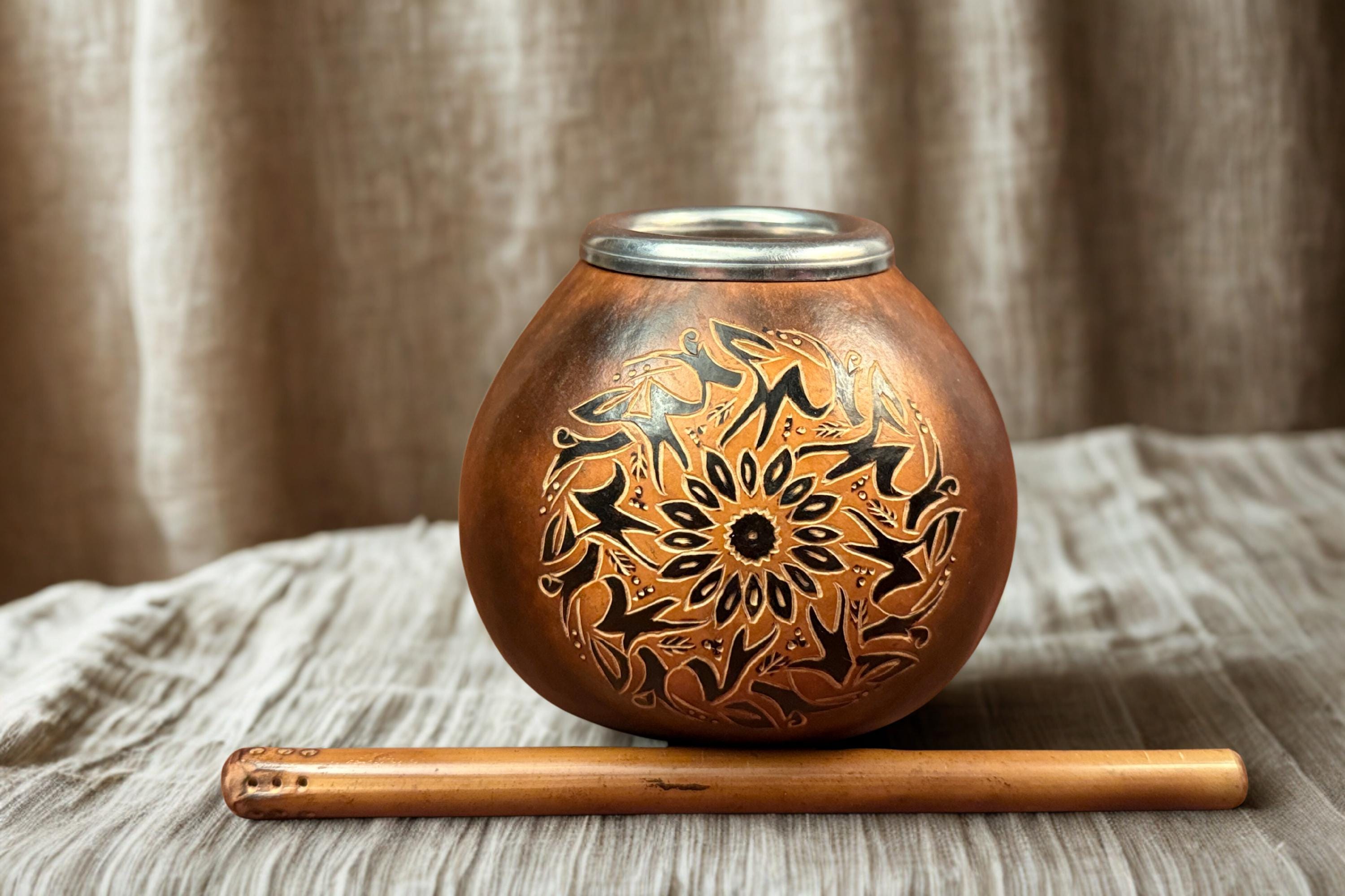 Sun Engraved Mate Gourd 400ml