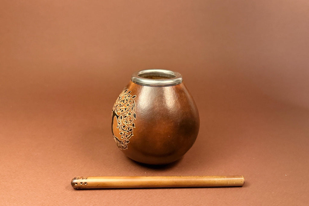 Handmade Yerba Mate Gourd 400ml with Tree of Life Engraving