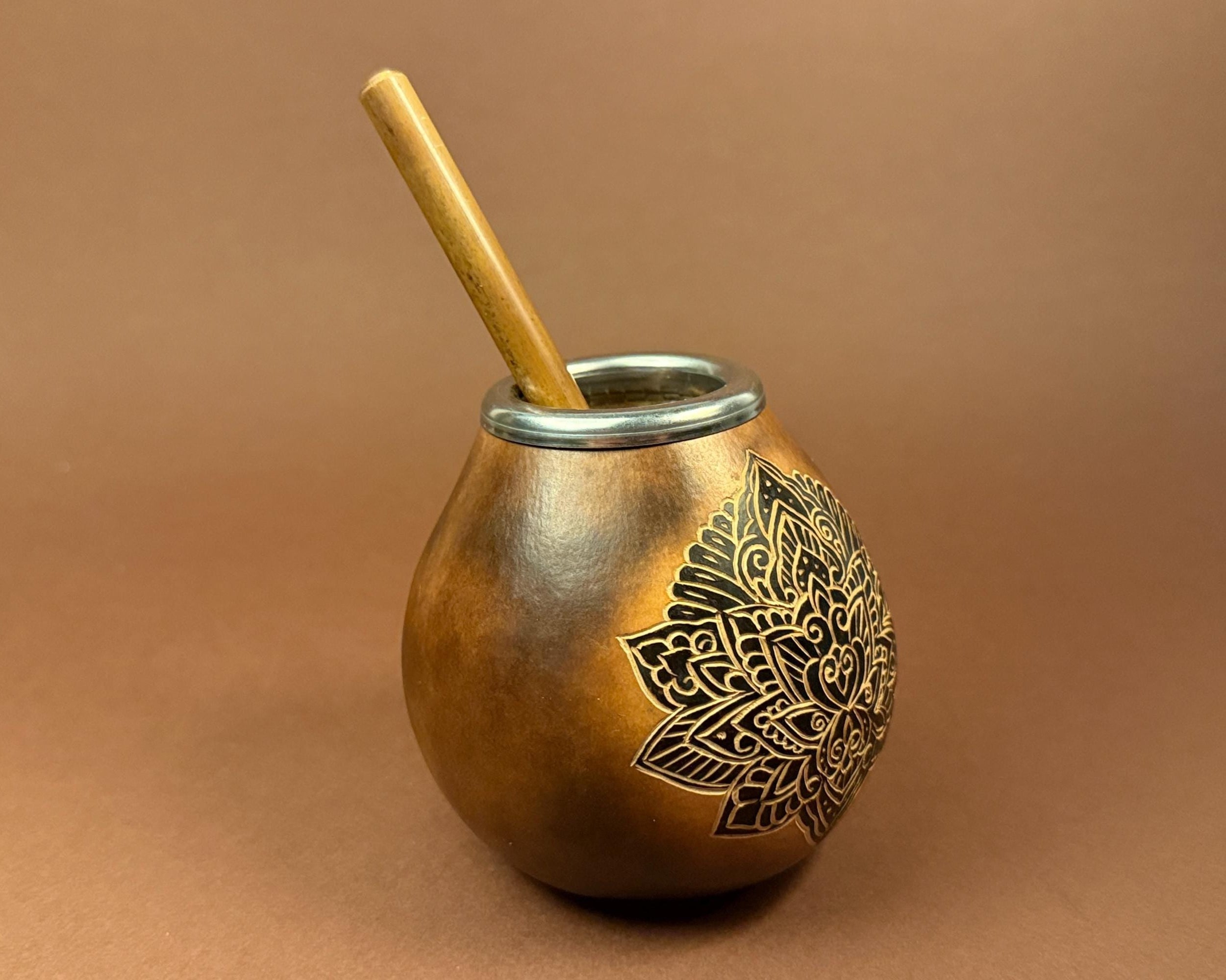Calabash Mate Gourd with Lotus Flower