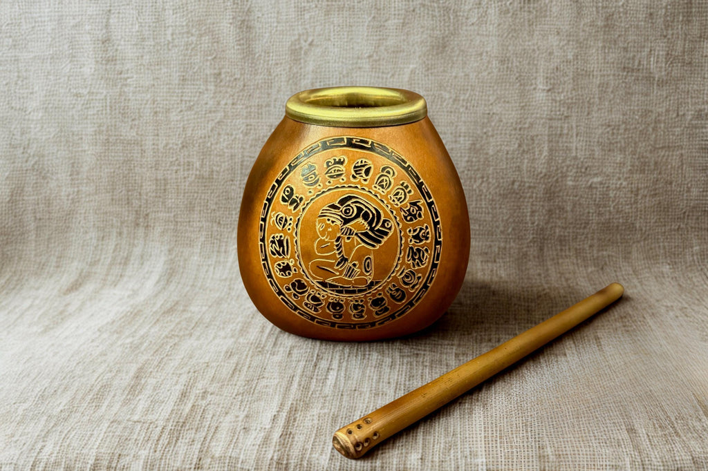 Handmade Yerba Mate Gourd 400ml Mayan Calendar