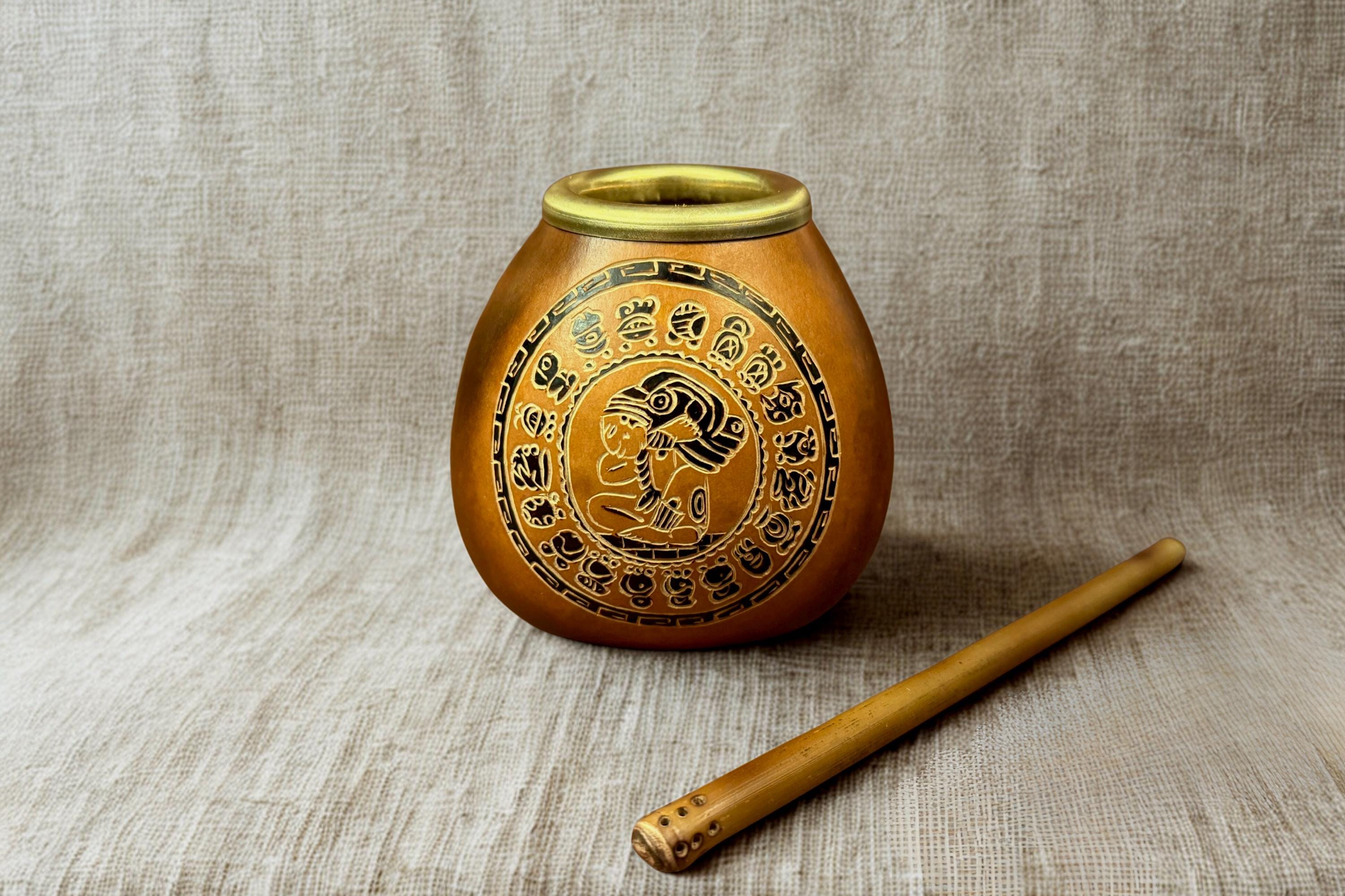 Handmade Yerba Mate Gourd 400ml Mayan Calendar