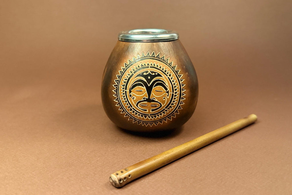 Yerba Mate Gourd with Tribal Sun Engraving – 400ml