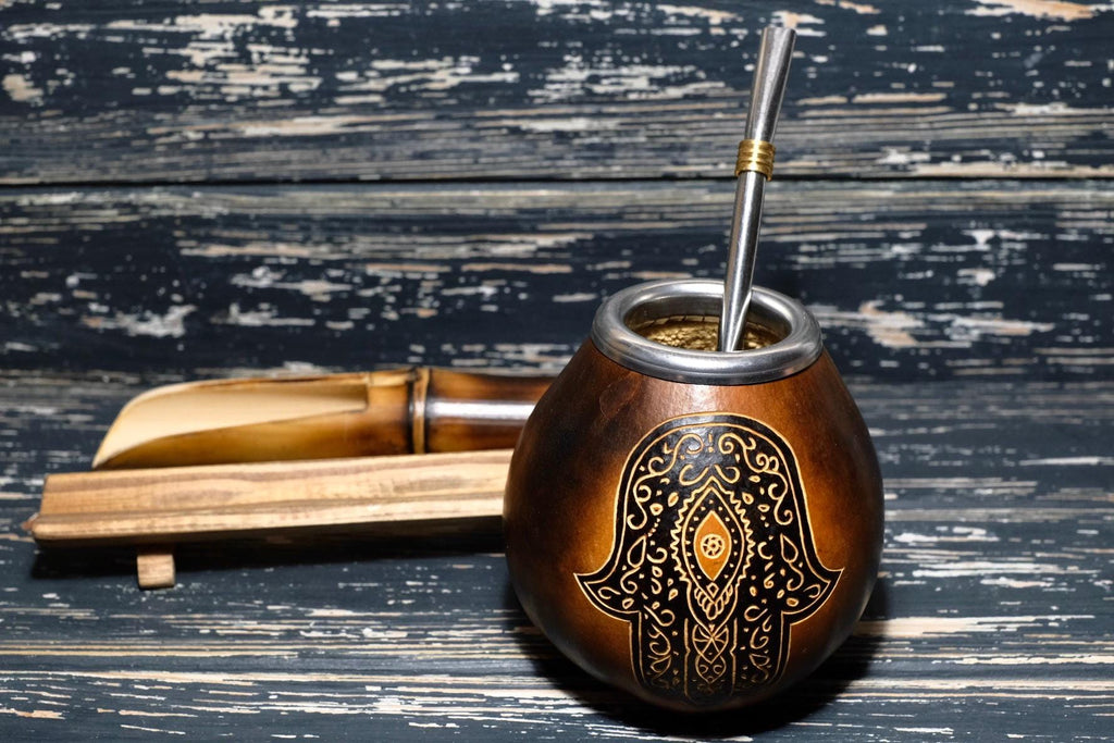 Yerba Mate Gourd with Hamsa Engraving