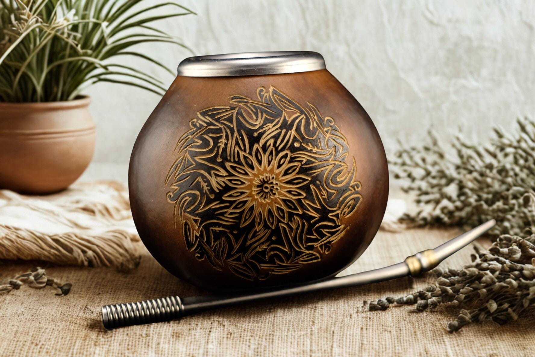 Sun Engraved Mate Gourd 400ml