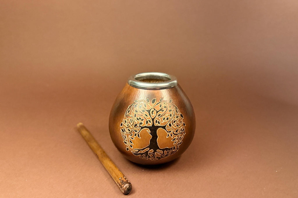 Handmade Yerba Mate Gourd 400ml with Tree of Life Engraving