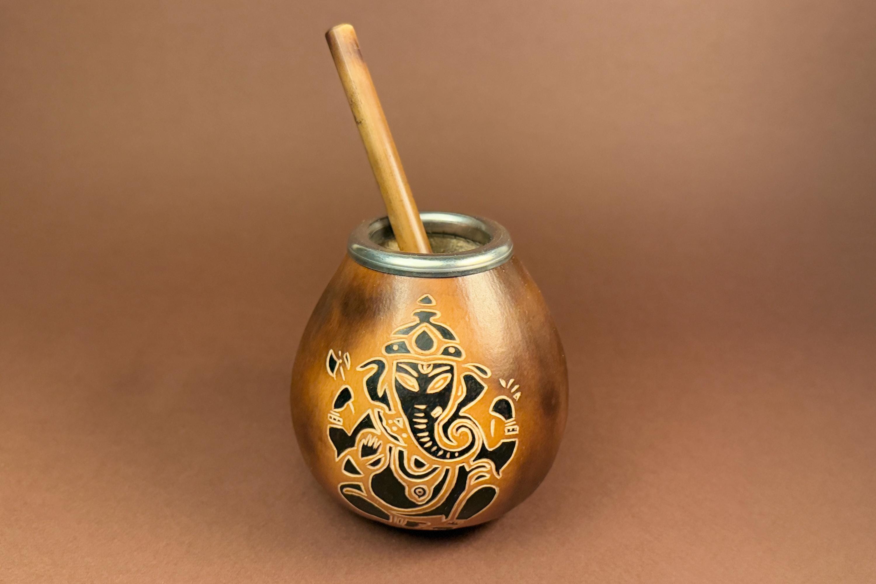 Yerba Mate Gourd with Ganesha Engraving