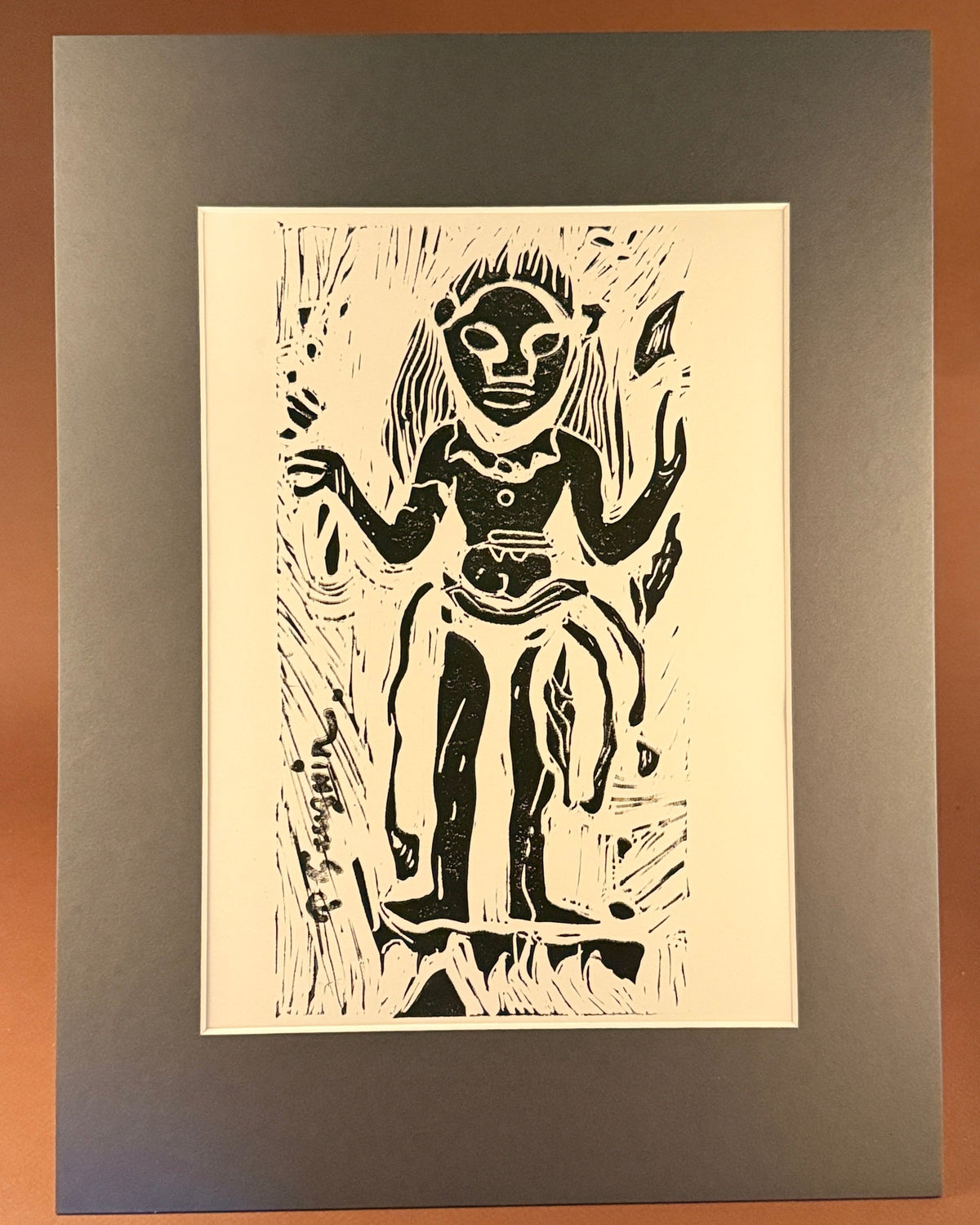 Gauguin Style Linocut Print, Tribal Figure Wall Art A4