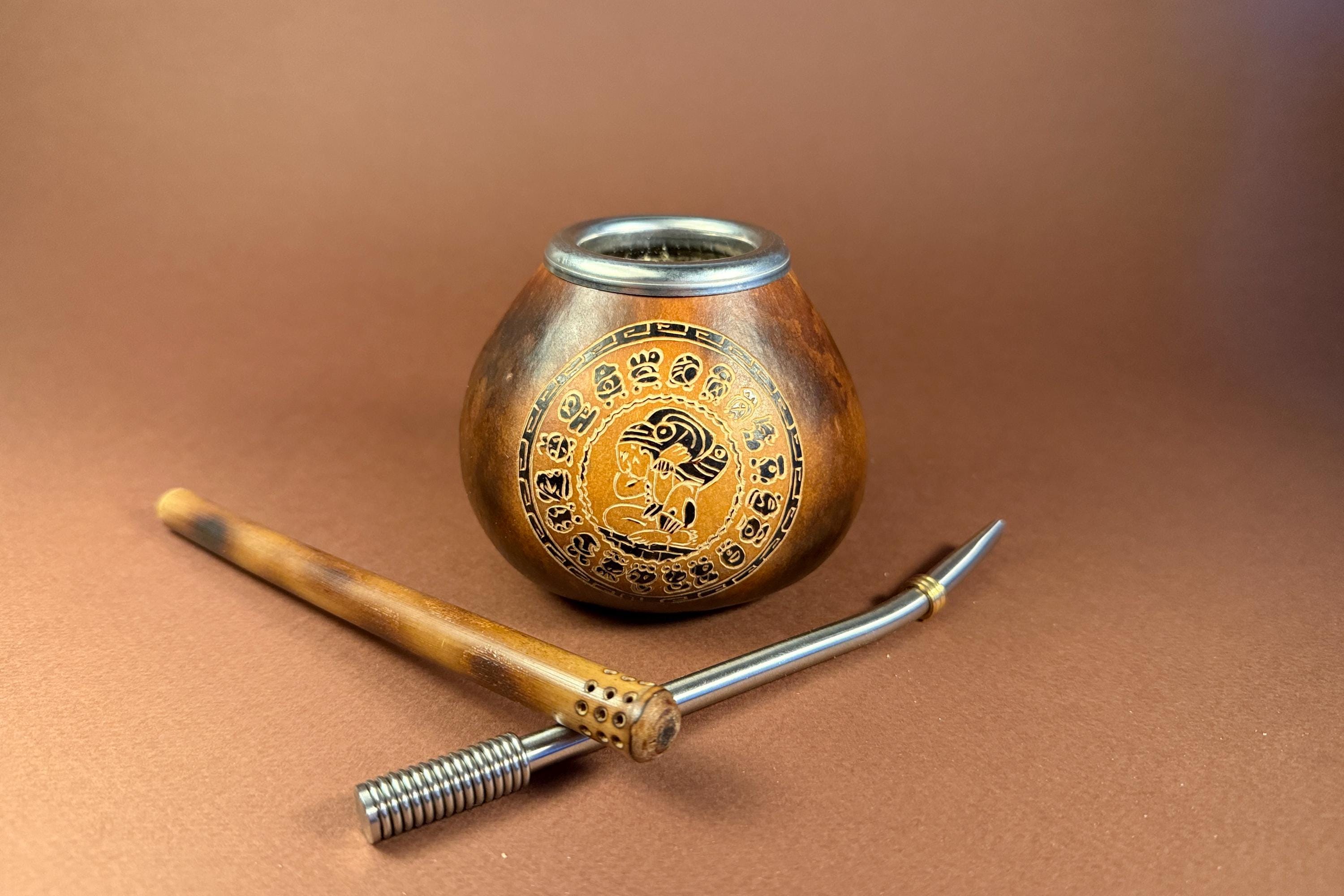 Yerba Mate Gourd 400ml with Calendar Mandala Engraving