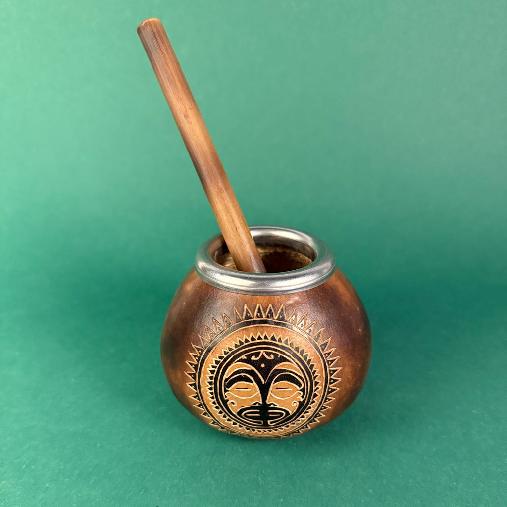 Yerba Mate Gourd with Tribal Sun Engraving – 400ml