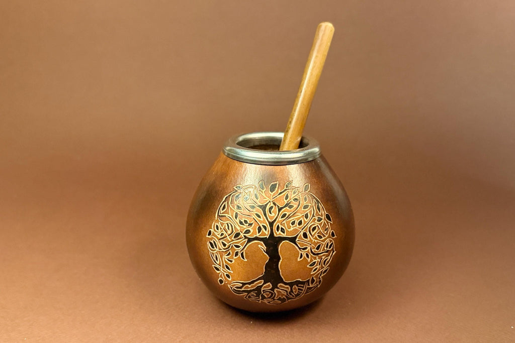 Handmade Yerba Mate Gourd 400ml with Tree of Life Engraving
